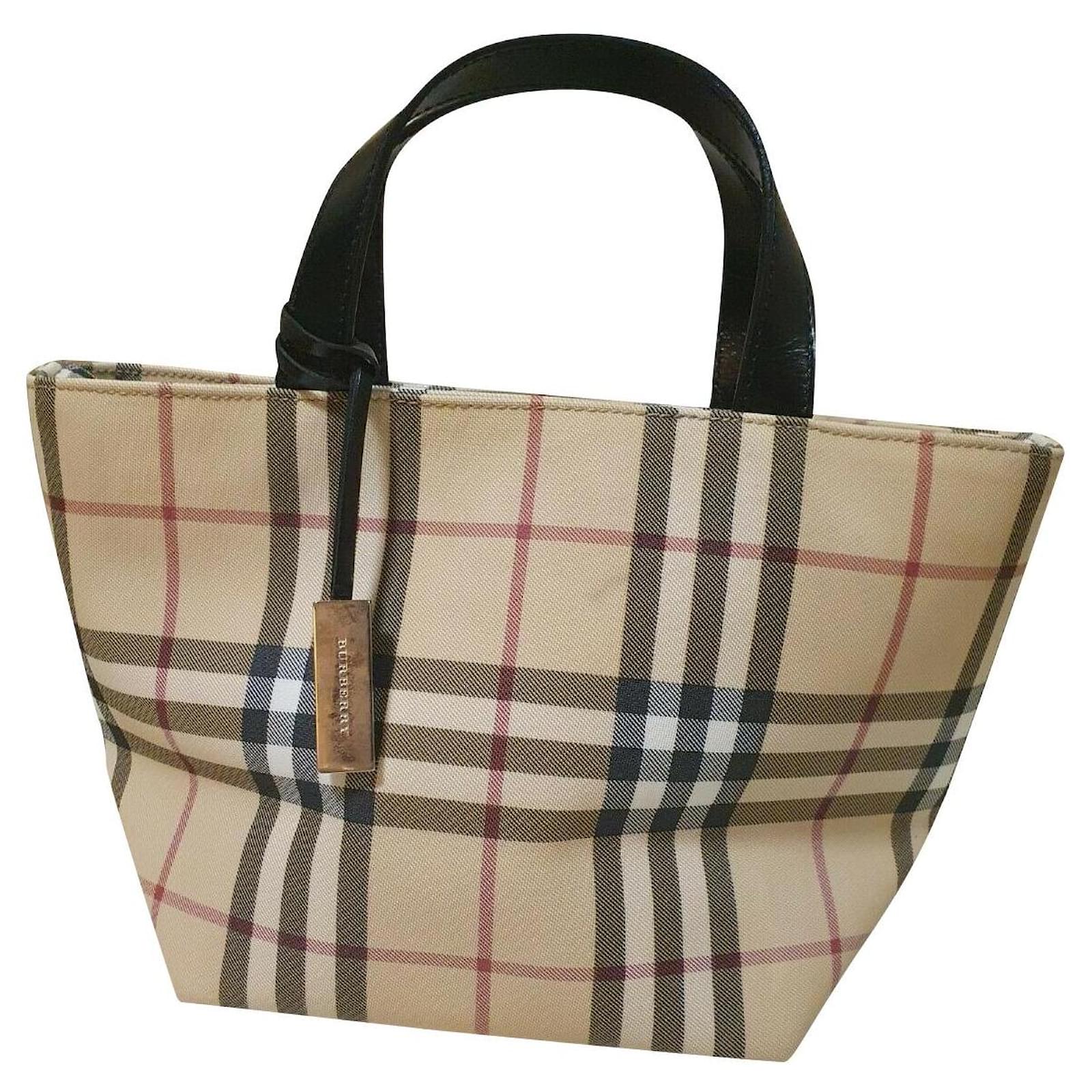 Vintage Burberry Tote Bag With Tan Leather Trim