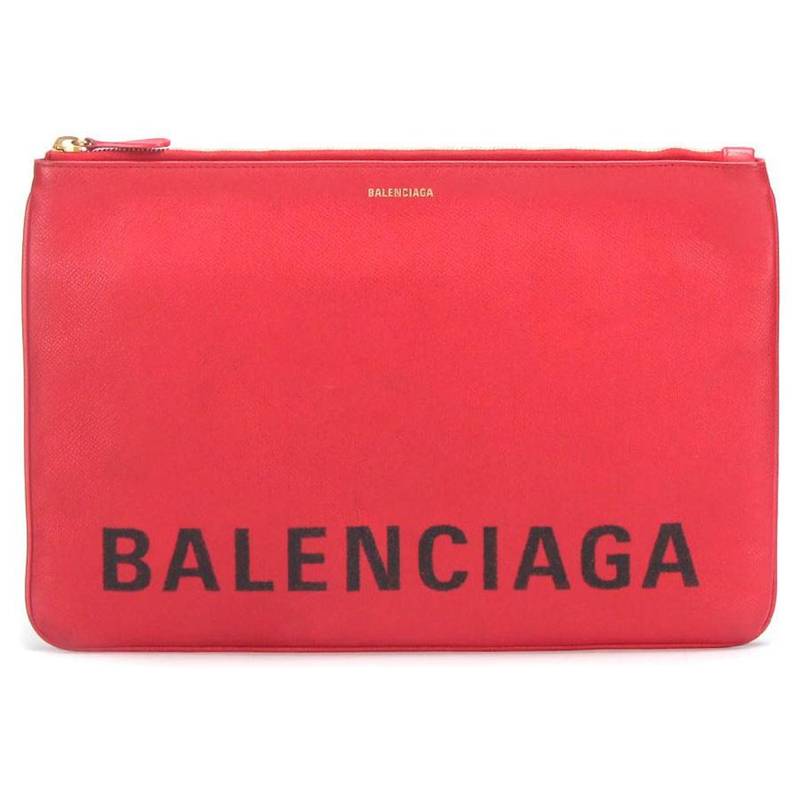 Pochette Balenciaga in pelle con logo in pelle di vitello rossa