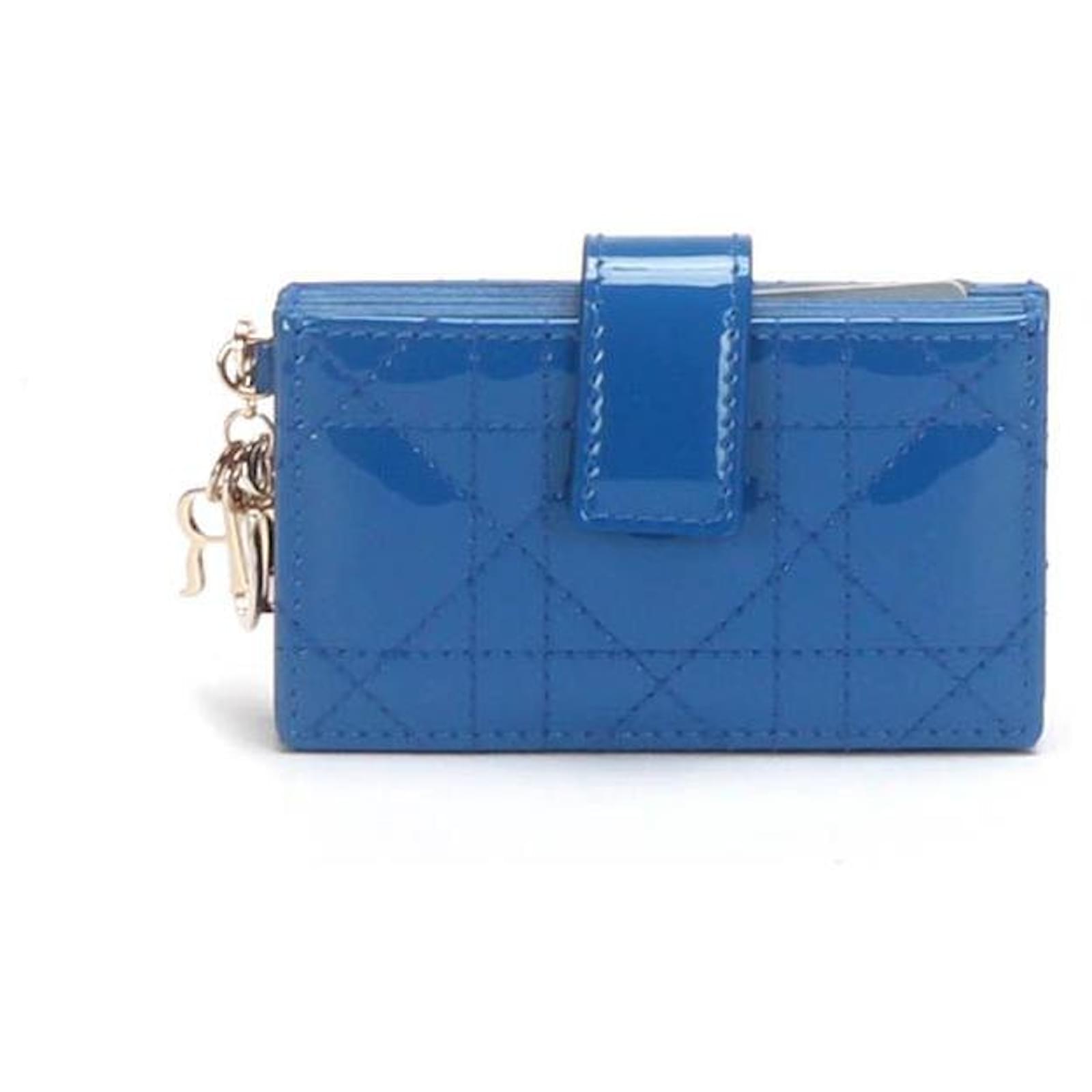 Christian Dior Denim Blue Patent Leather 5 Pocket Card Case