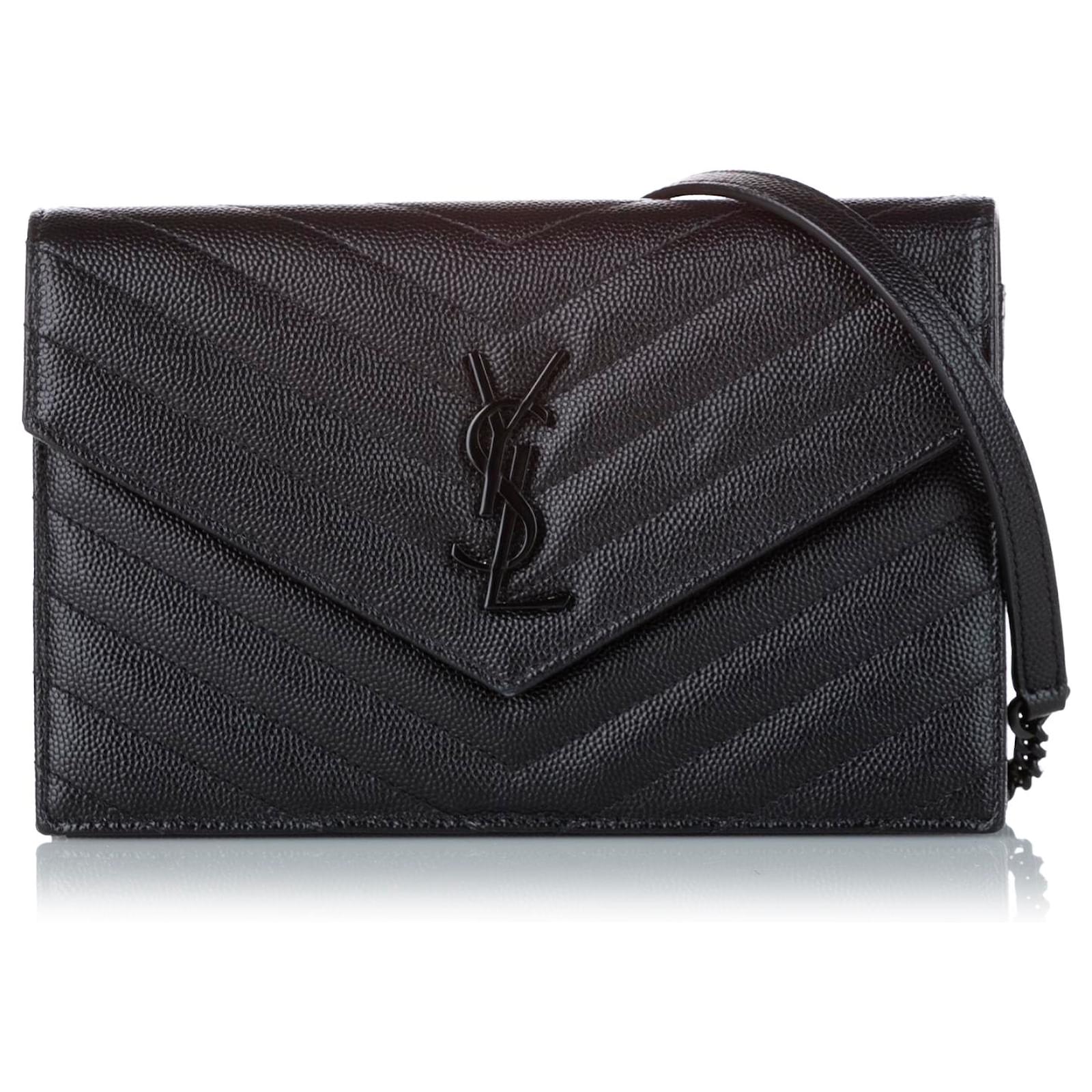 Yves Saint Laurent YSL Black Monogram Chevron Envelope Leather