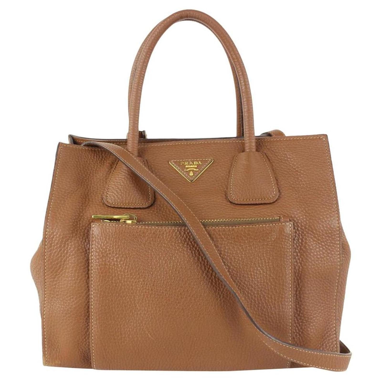 Prada Dark Beige Vitello Shine Leather Top Handle Bag