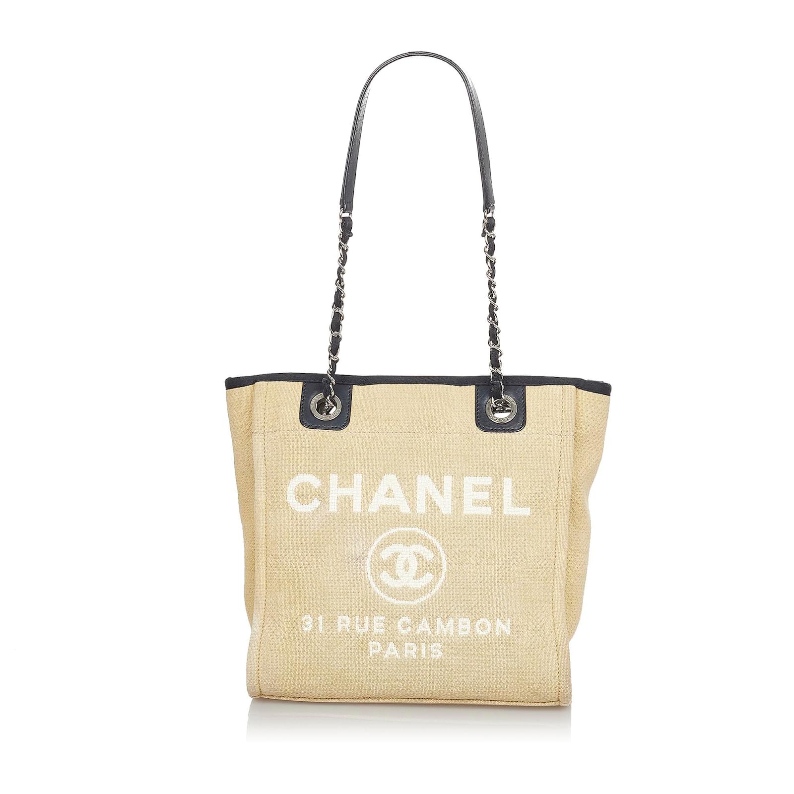 Chanel Brown Deauville Canvas Tote Bag Black Beige Leather Cloth Pony-style  calfskin Cloth ref.379524 - Joli Closet