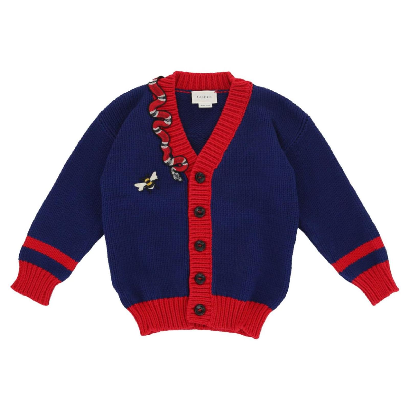 Gucci Kids Embroidered Cardigan Blue Wool ref.380034 - Joli Closet