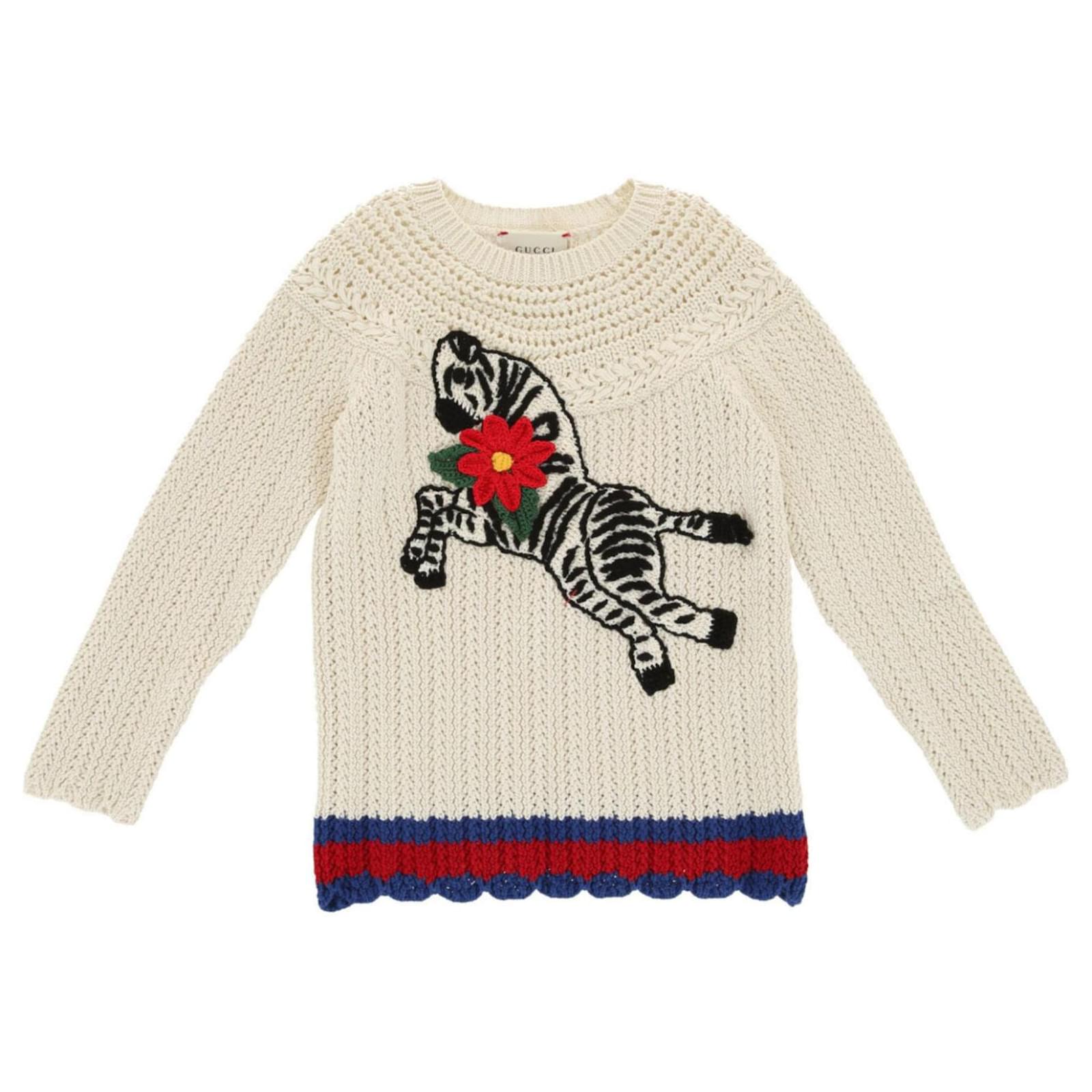Gucci Maglione per bambini in lana con stampa zebrata Bianco ref.380064 -  Joli Closet