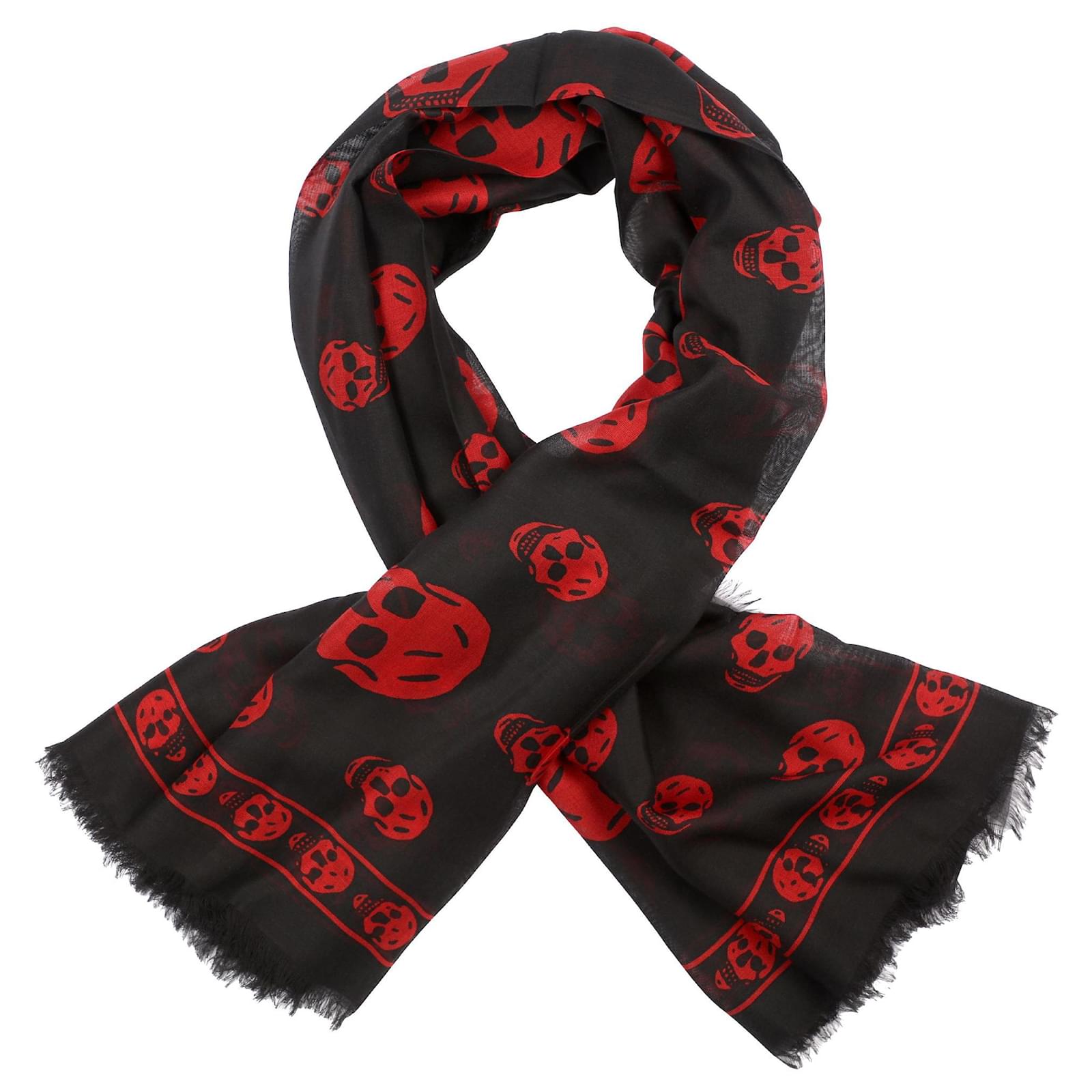 alexander mcqueen Skull silk blend scarf black red Cotton ref.380070 - Closet