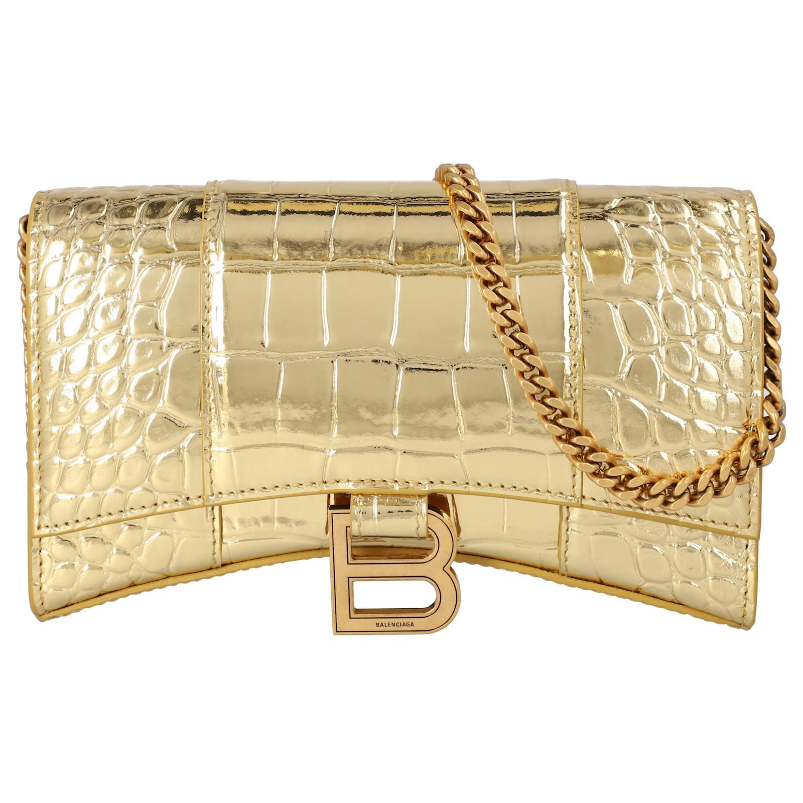 balenciaga Hourglass wallet on chain bag gold Golden Metallic Leather ref.380092 Closet