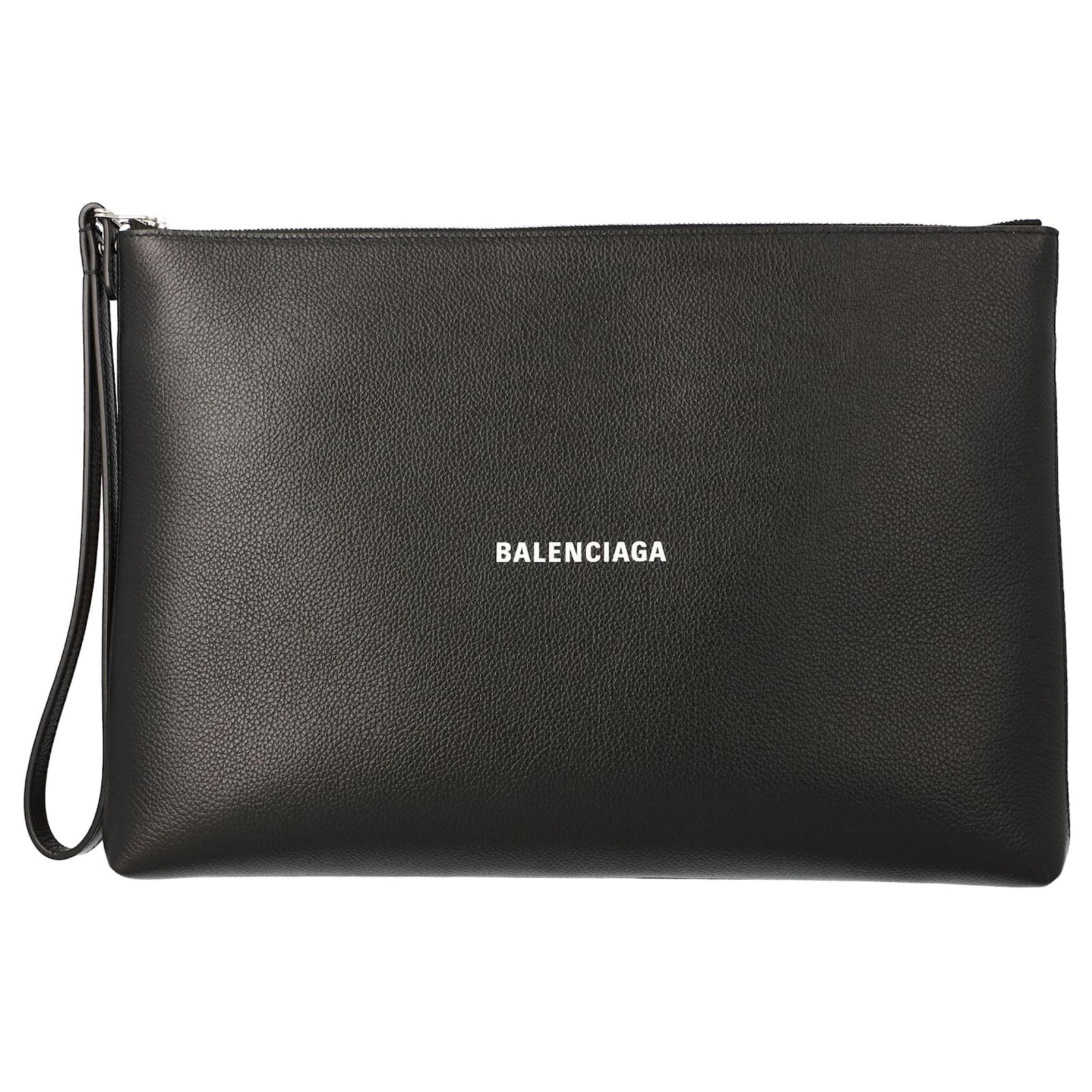 balenciaga Clutch bag in hammered leather with logo black ref