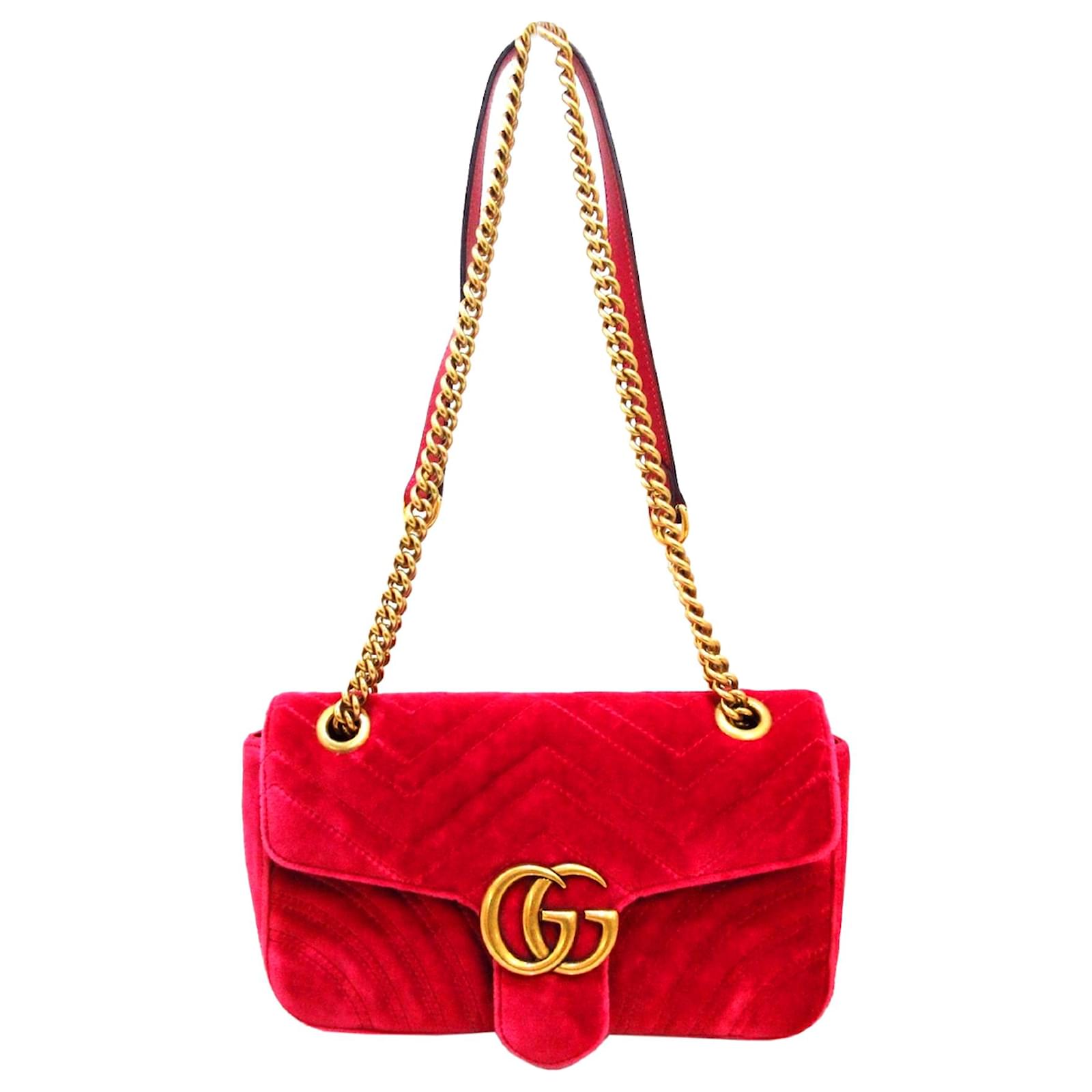Gucci Red GG Marmont Velvet Shoulder Bag Cloth ref.380202 - Joli Closet
