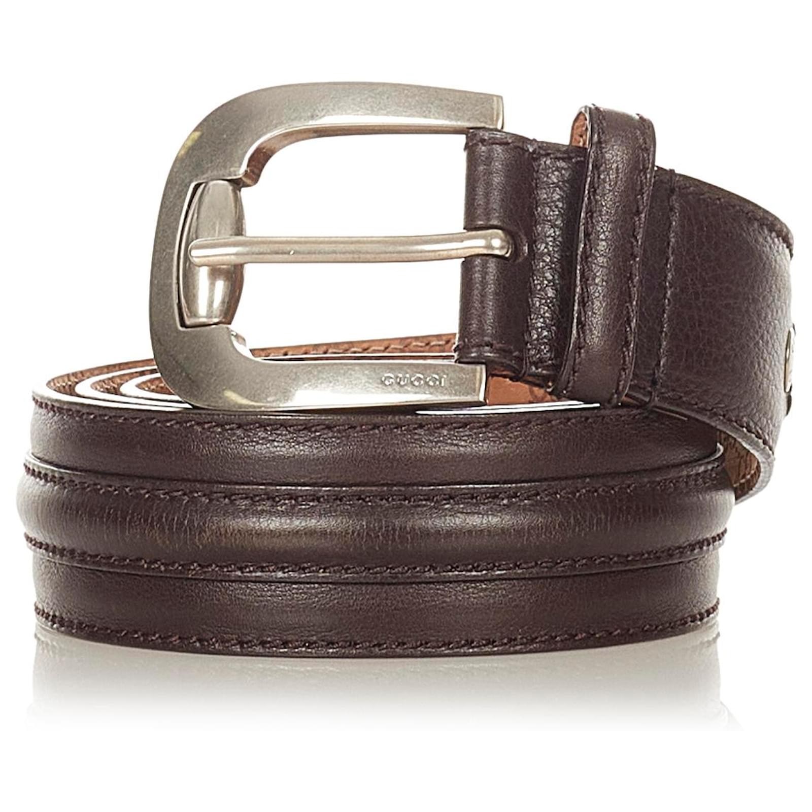 Cintura in pelle marrone Gucci Argento Marrone scuro Metallo Vitello simile  a un vitello ref.380245 - Joli Closet