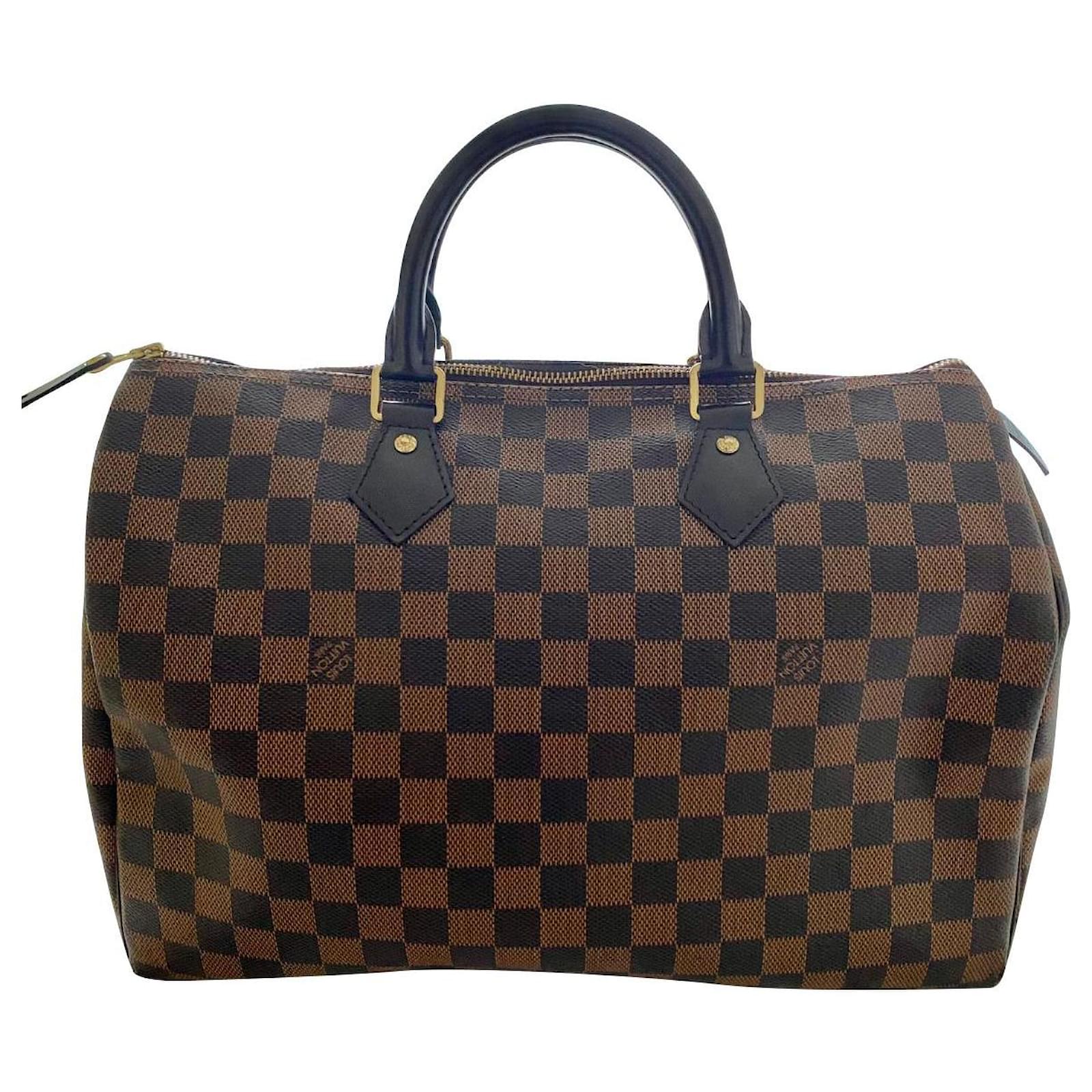 Louis Vuitton LV speedy 35 damier ebane Brown Leather ref.382392 - Joli  Closet