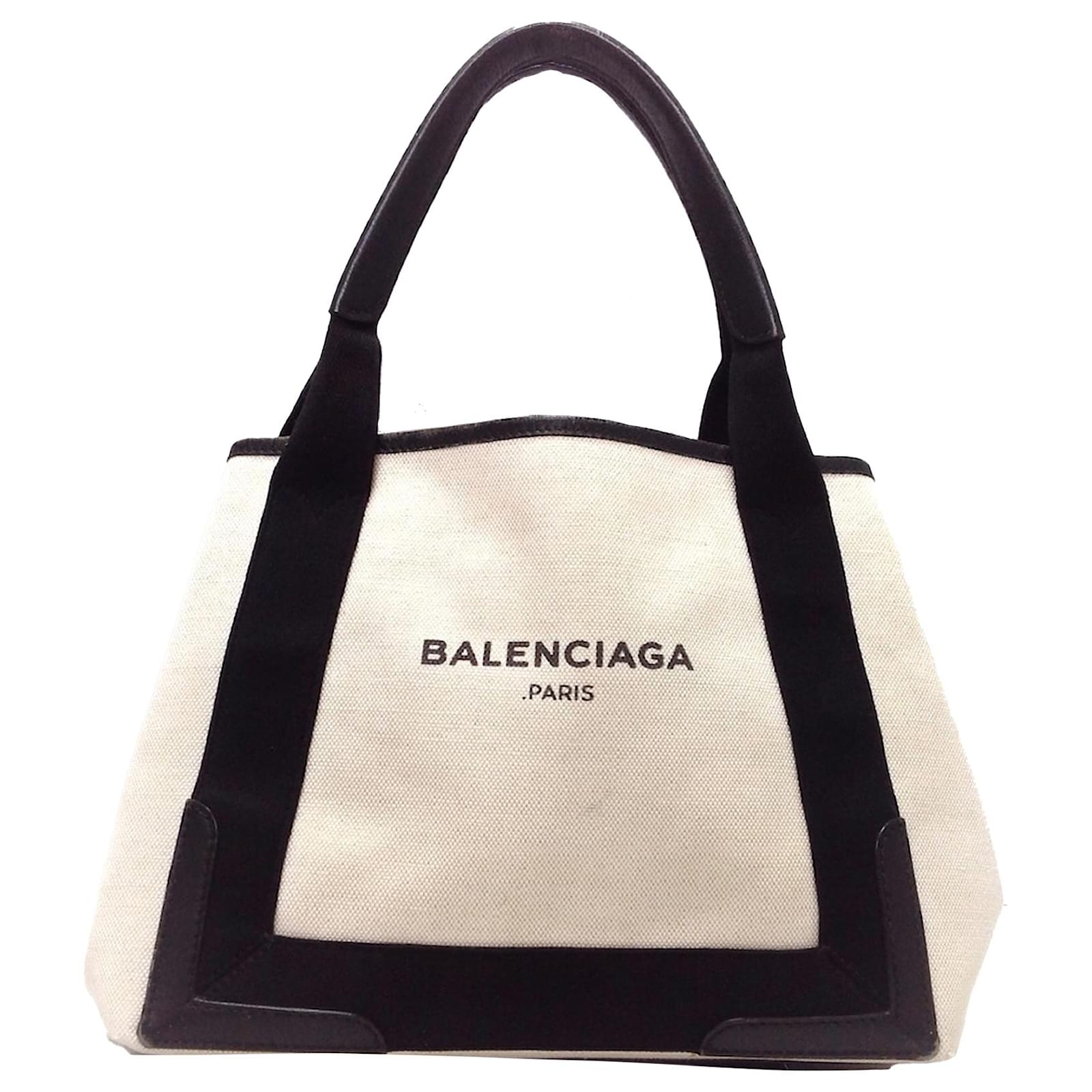 Balenciaga Navy Cabas S Canvas Tote Bag White