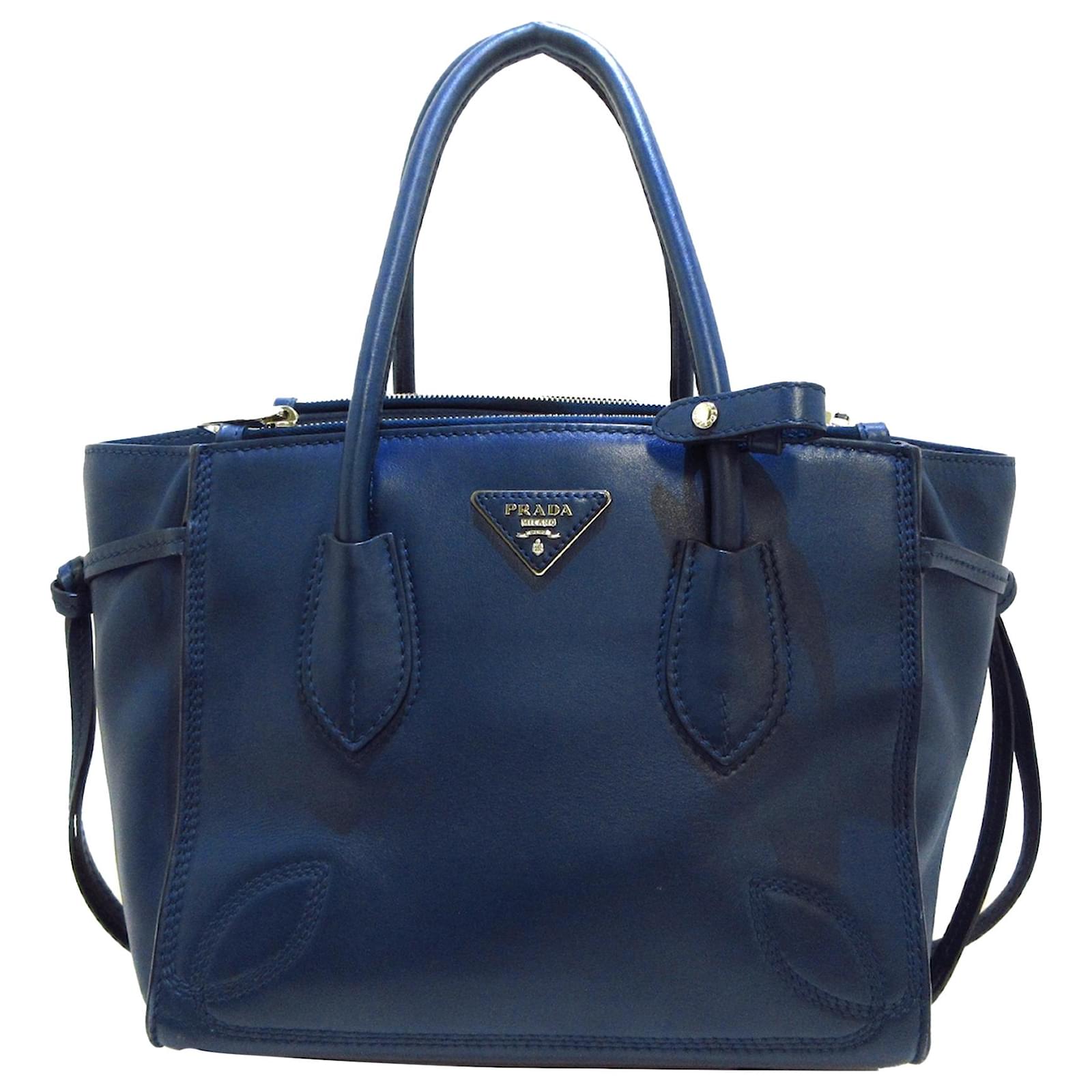 Sacoche Prada City Sport Twin Bleu Cuir Veau façon poulain ref