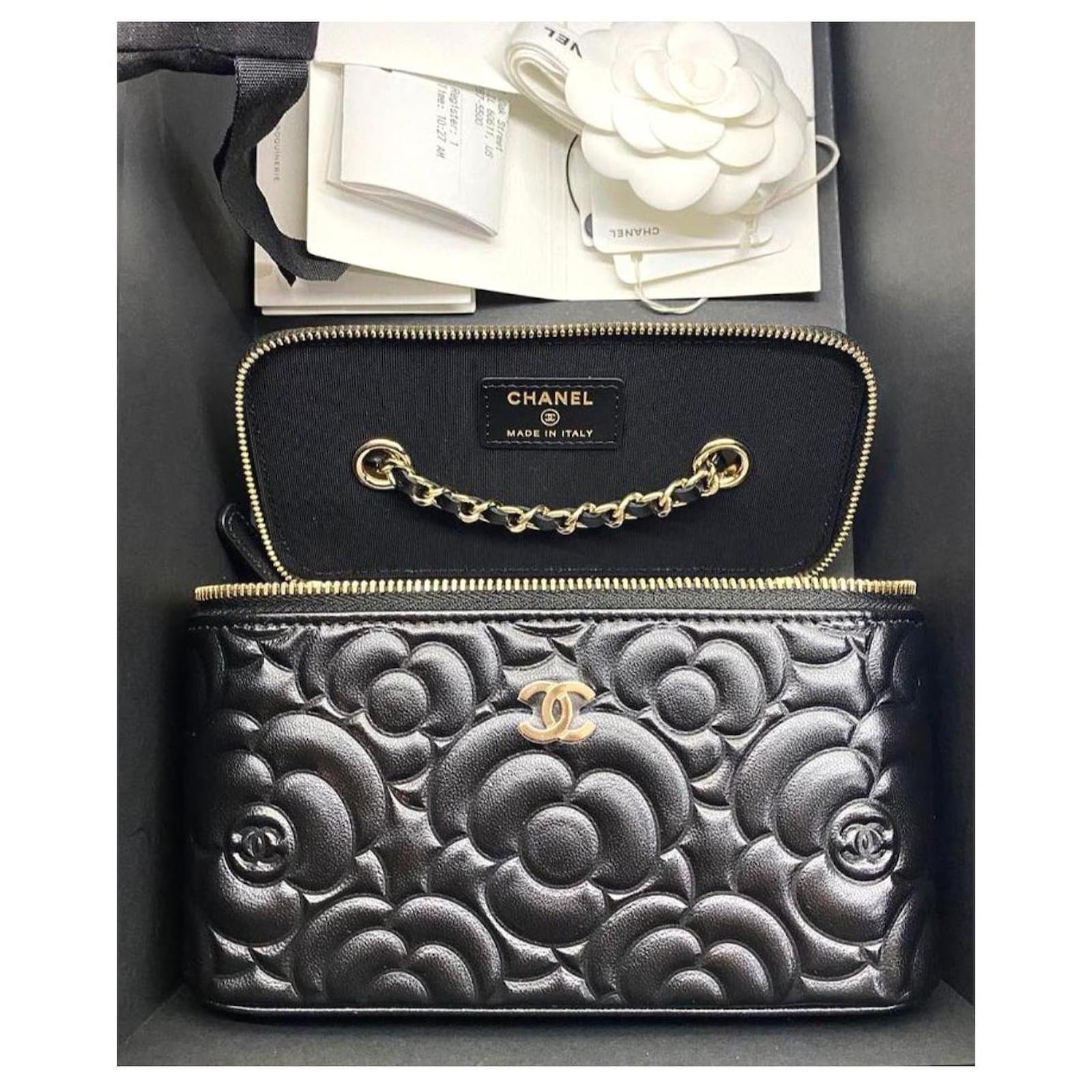 Chanel Black Camellia Vanity Case Leather  - Joli Closet