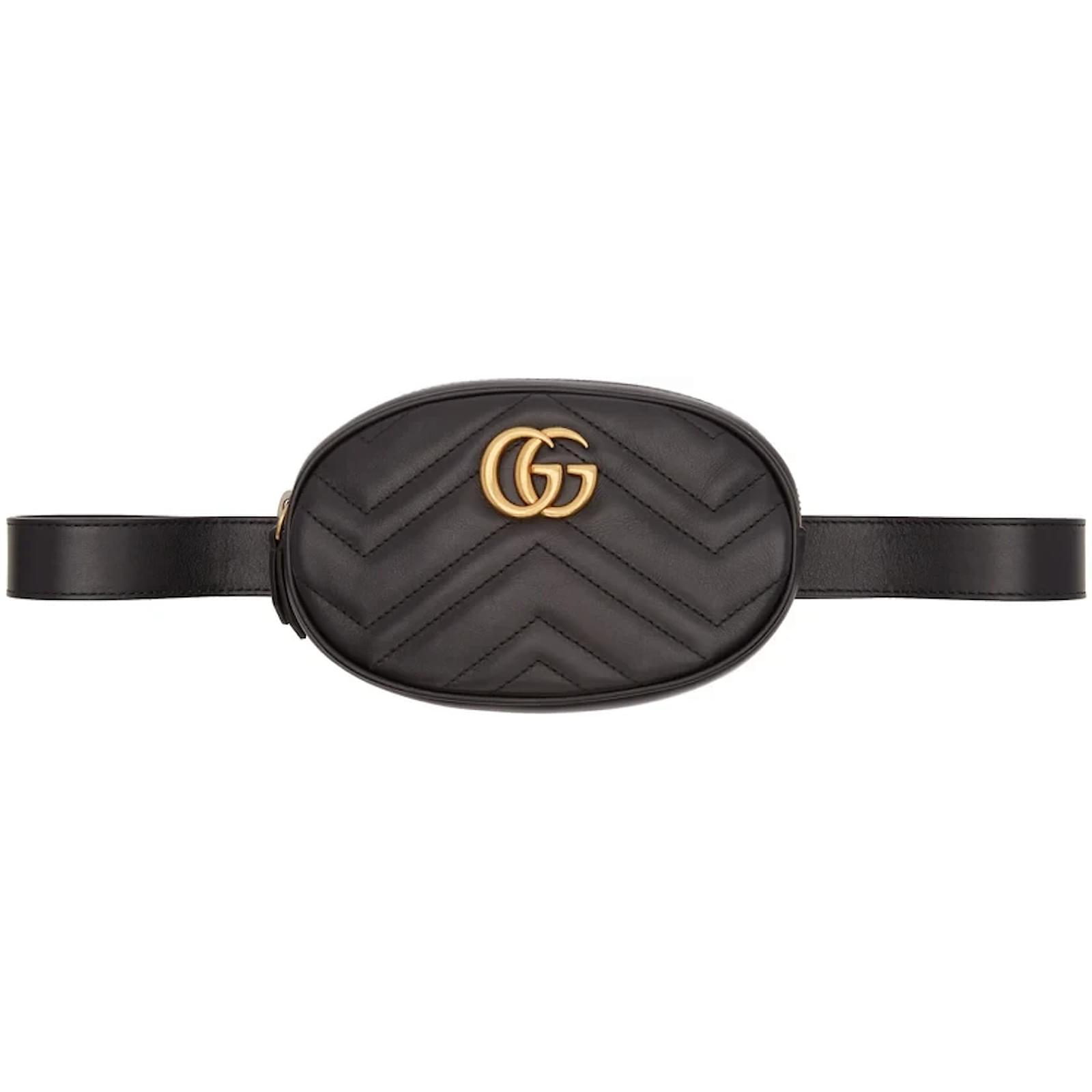 Gucci Black Matelassé Leather GG Marmont Belt Bag 95/38
