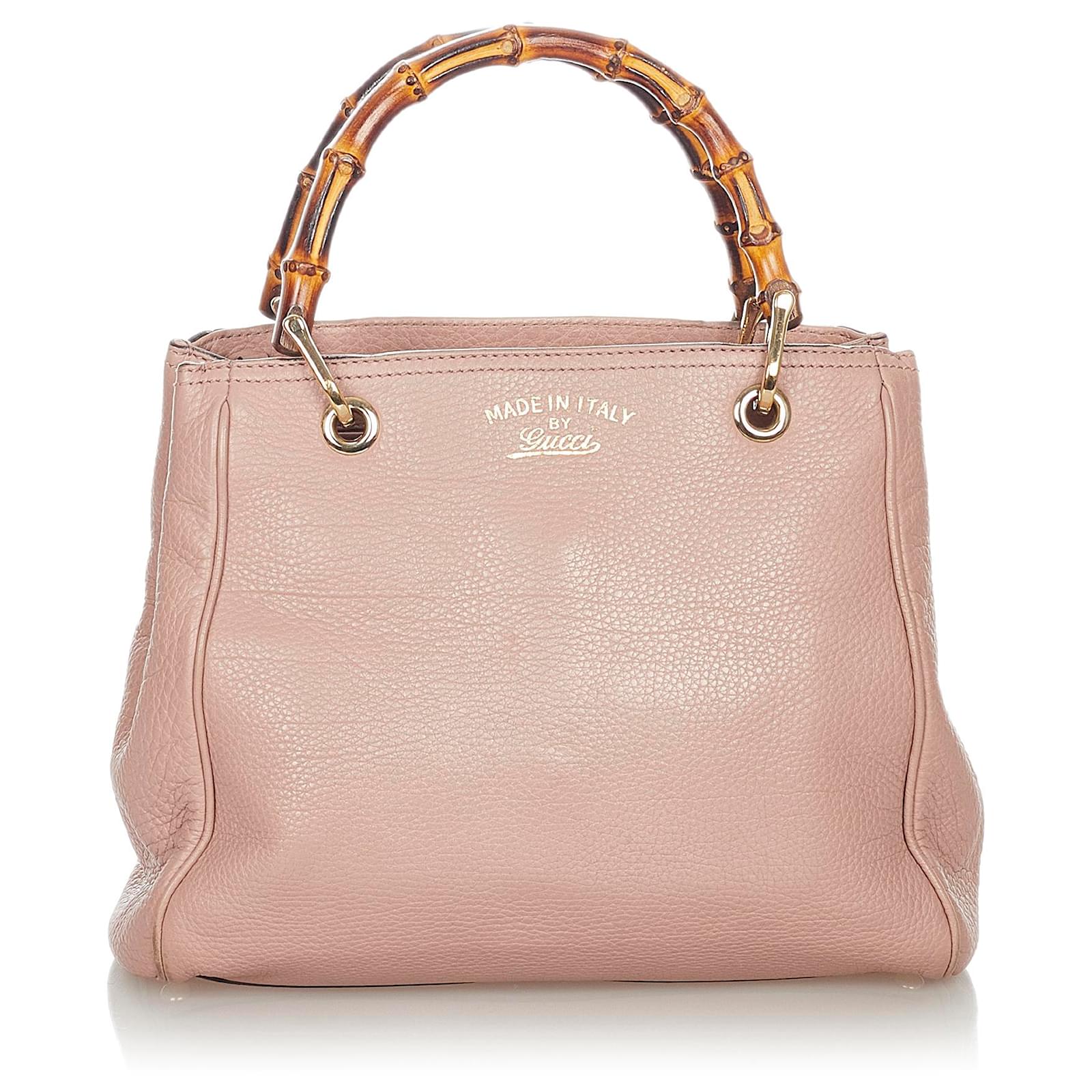 Gucci Pink Bamboo Shopper Leather Satchel Brown Light brown Pony-style ...