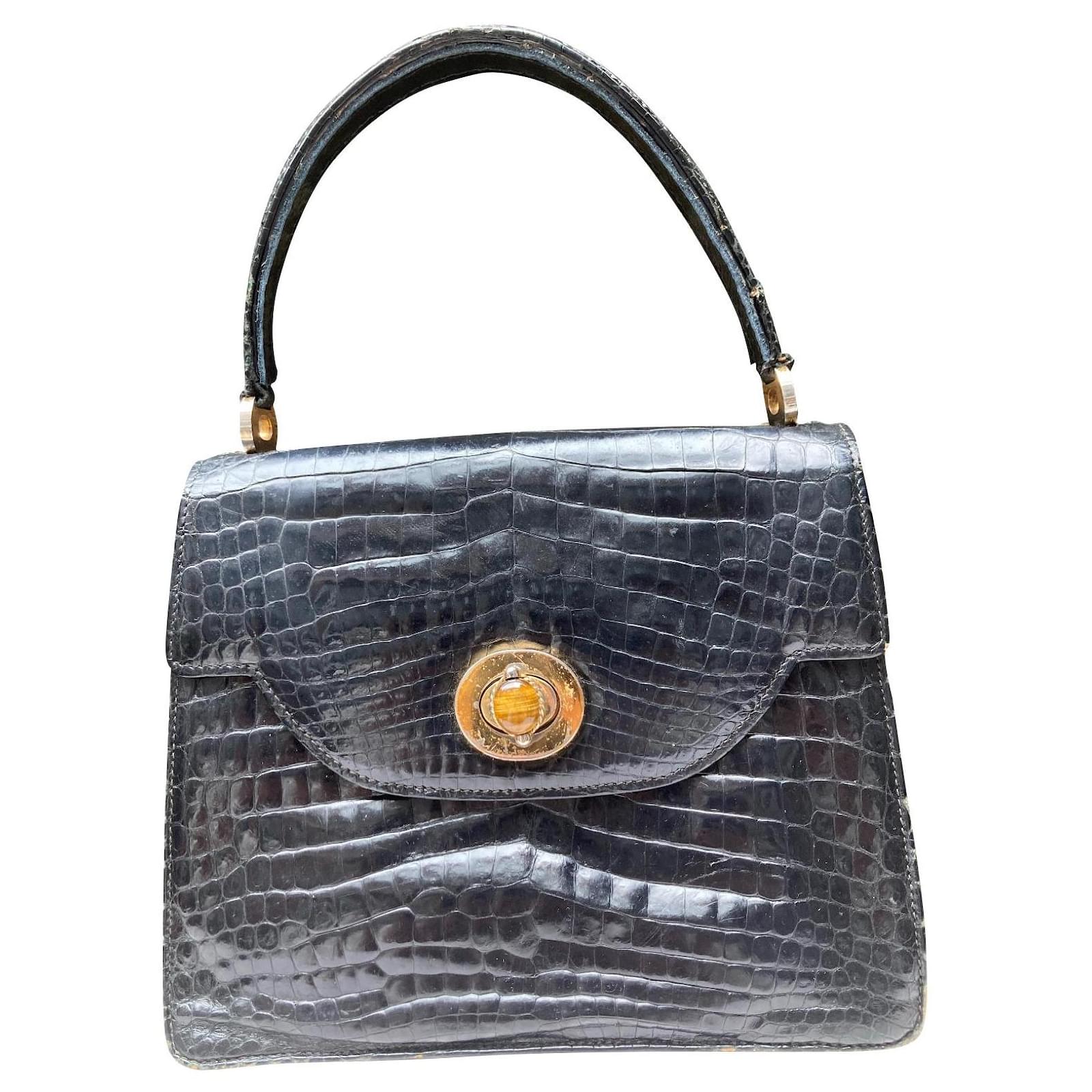 Authentic Rare Vintage Gucci CROCRODILE bag Black Exotic leather