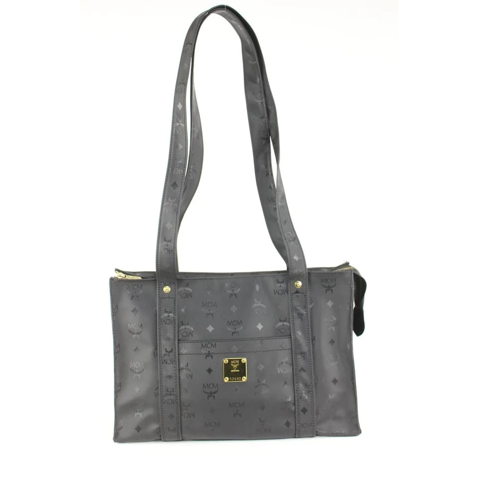 MCM Black Monogram Visetos Shopper Tote Bag 1106 Leather Nylon ref.386028 -  Joli Closet