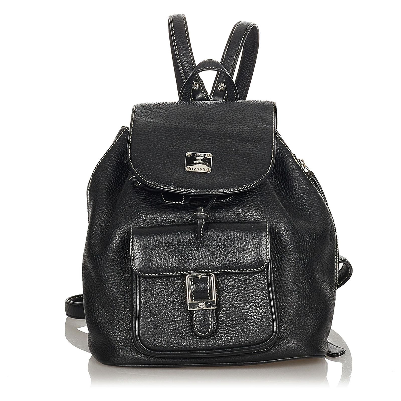 MCM Black Visetos Leather Drawstring Backpack Pony-style  display picture 2