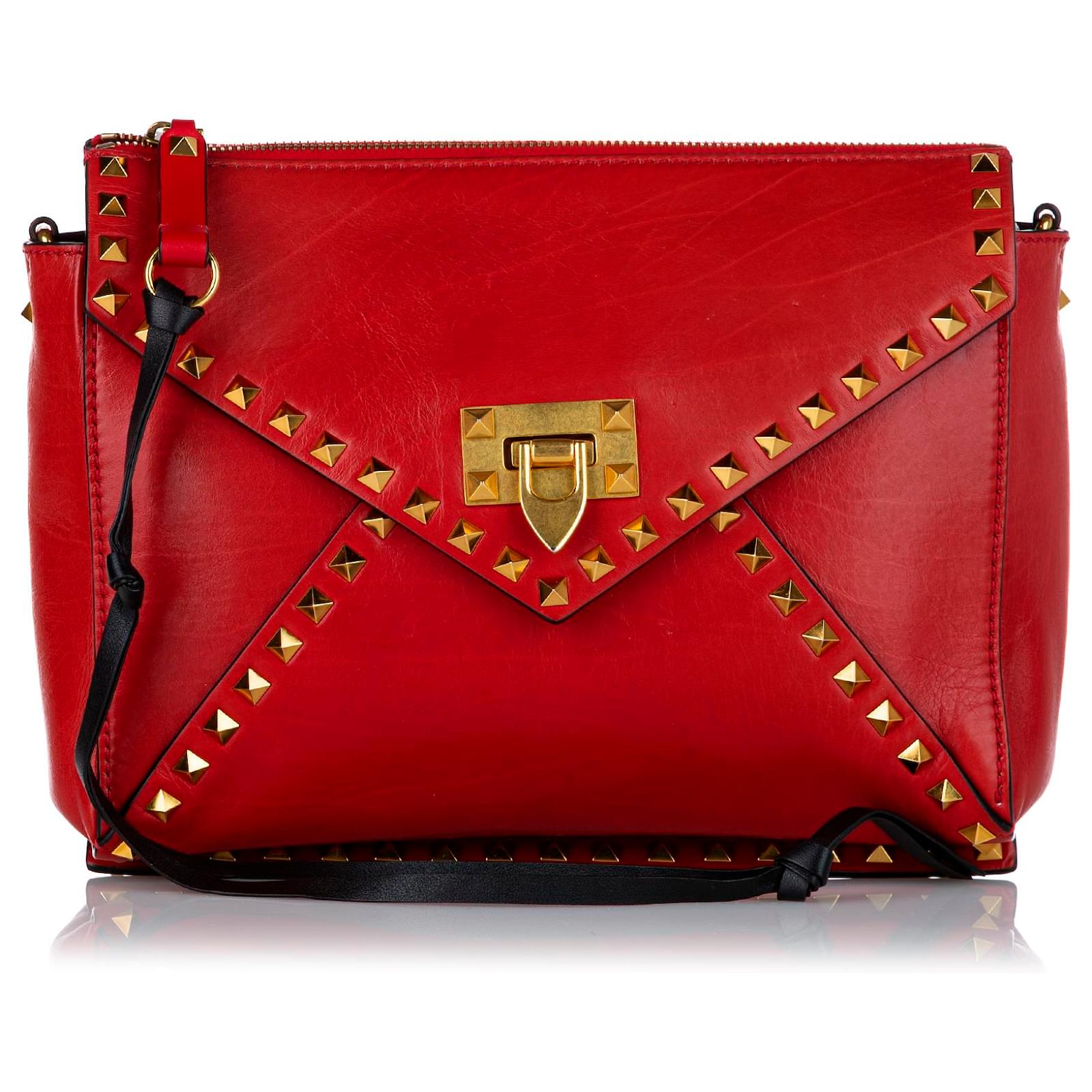 Valentino Womens Rockstud Flap Top Handle Bag Red Leather ref