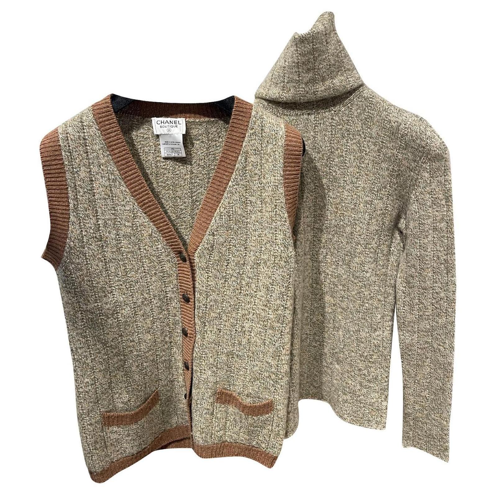 Chanel Twin set Brown Grey Cashmere Joli Closet