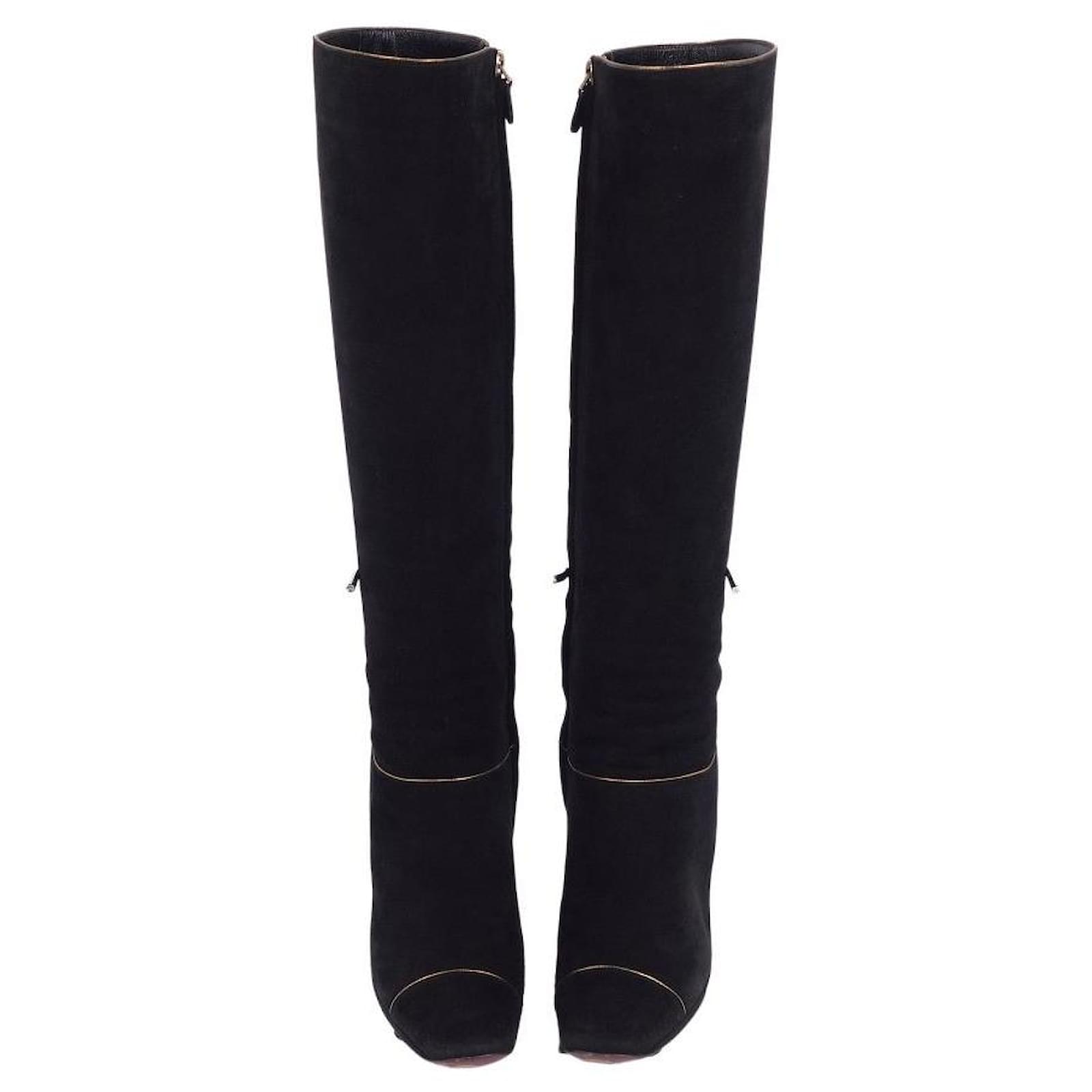 Louis Vuitton Leather Knee High Boots in Black size 36.5 Preowned