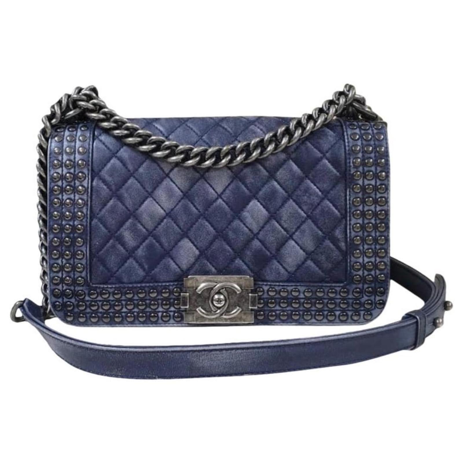 Chanel Blue Denim Quilted Leather Large Boy Flap Bag Chanel