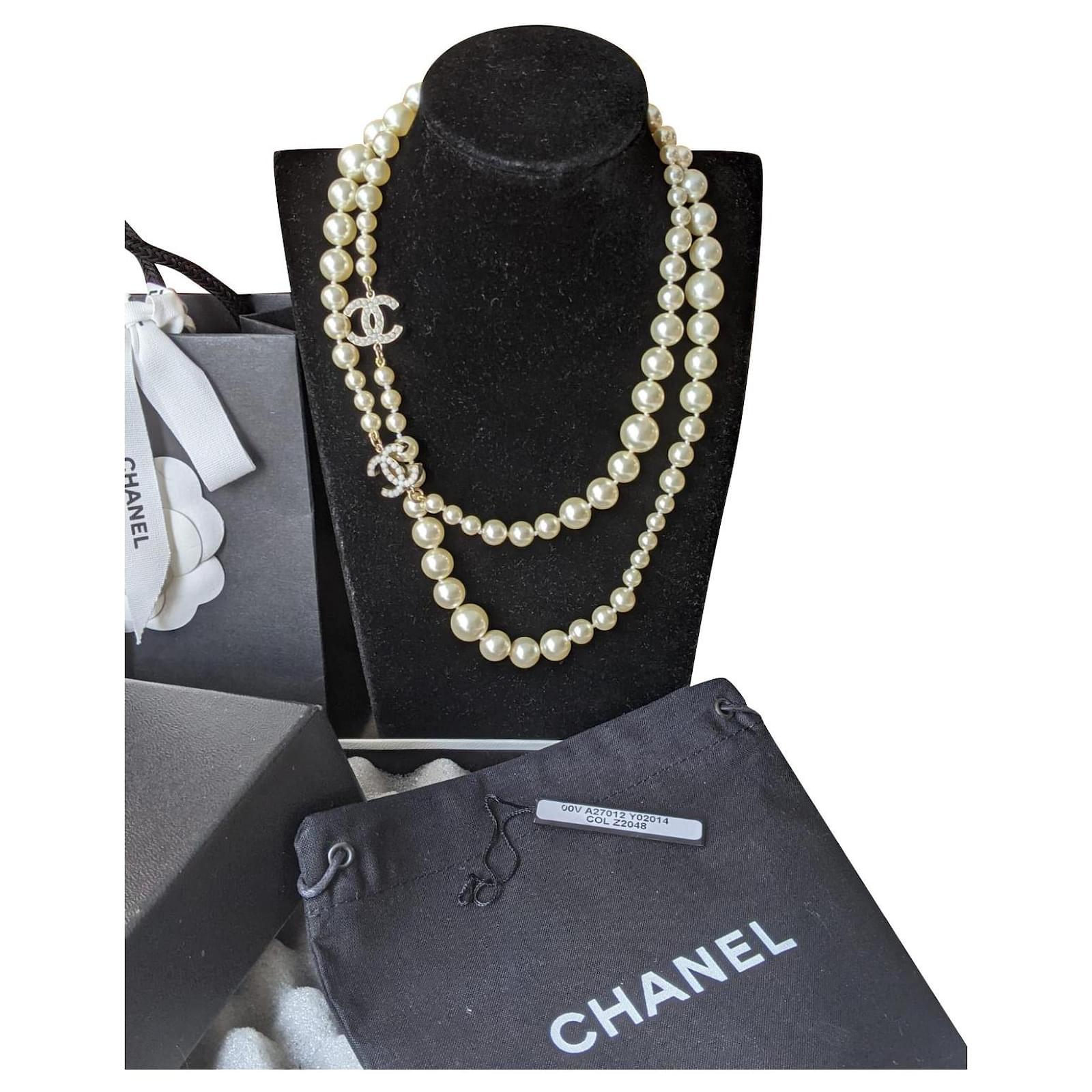 Chanel Set of Two; Gold Quilted CC Necklace and Quilted Flap Bag
