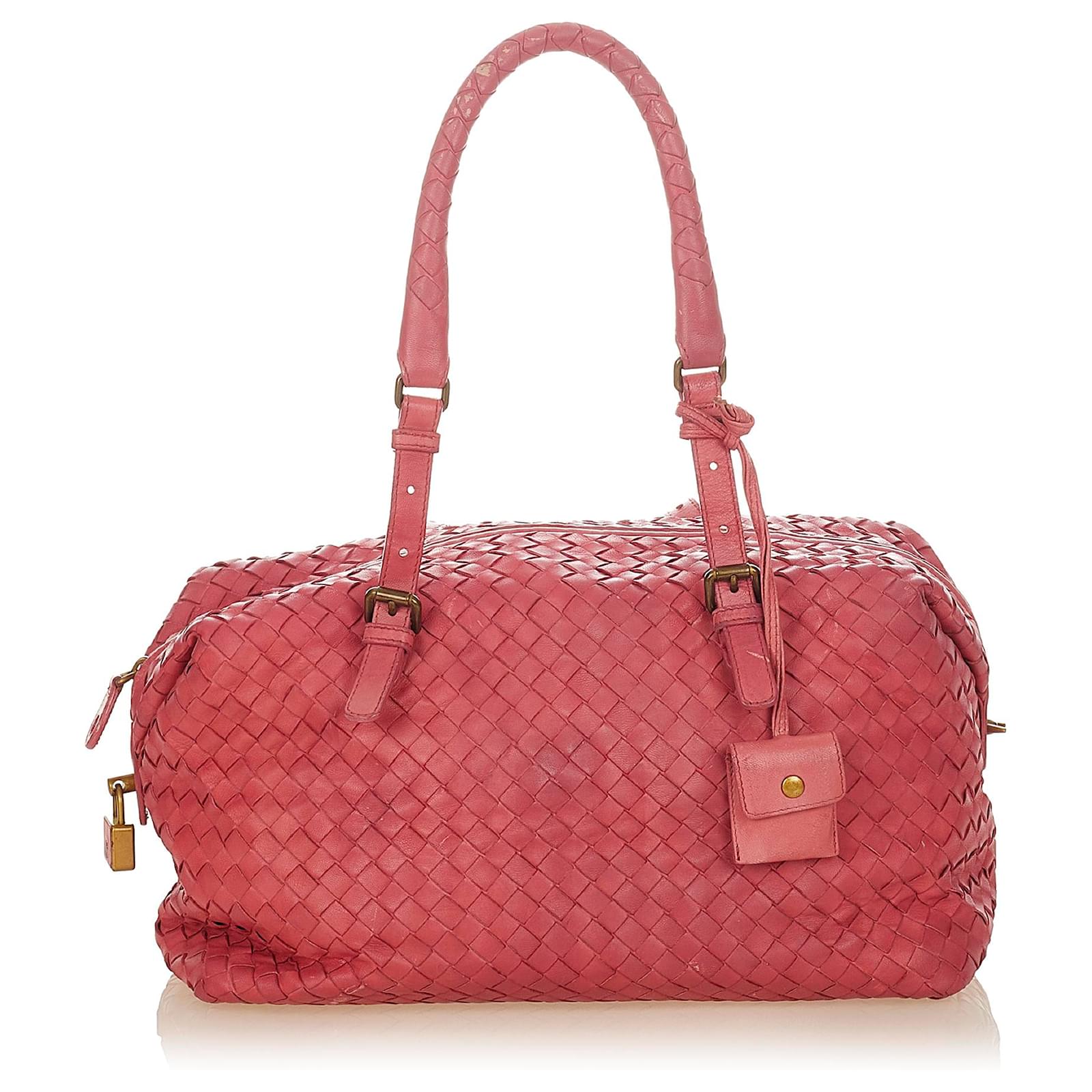 Bottega Veneta Pink Intrecciato Leather Boston Bag Pony-style