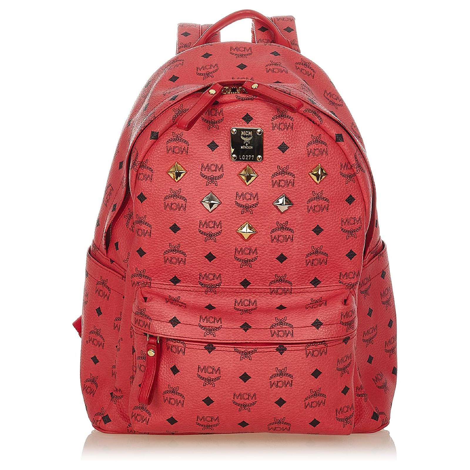 MCM Red Visetos Stark Leather Backpack Pony-style calfskin ref.390371 -  Joli Closet