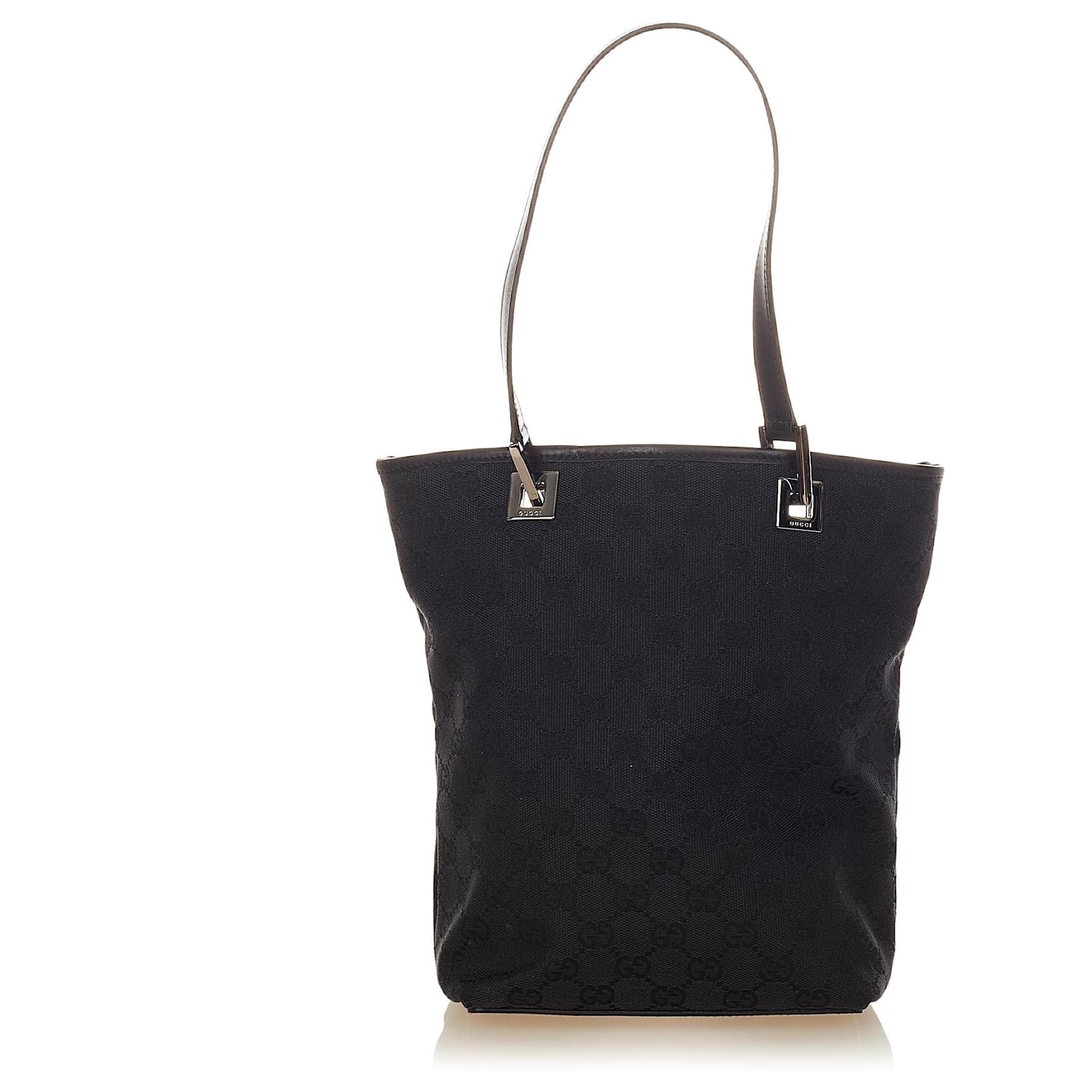 Gucci Black GG Canvas Shoulder Bag Leather Cloth Ponystyle calfskin