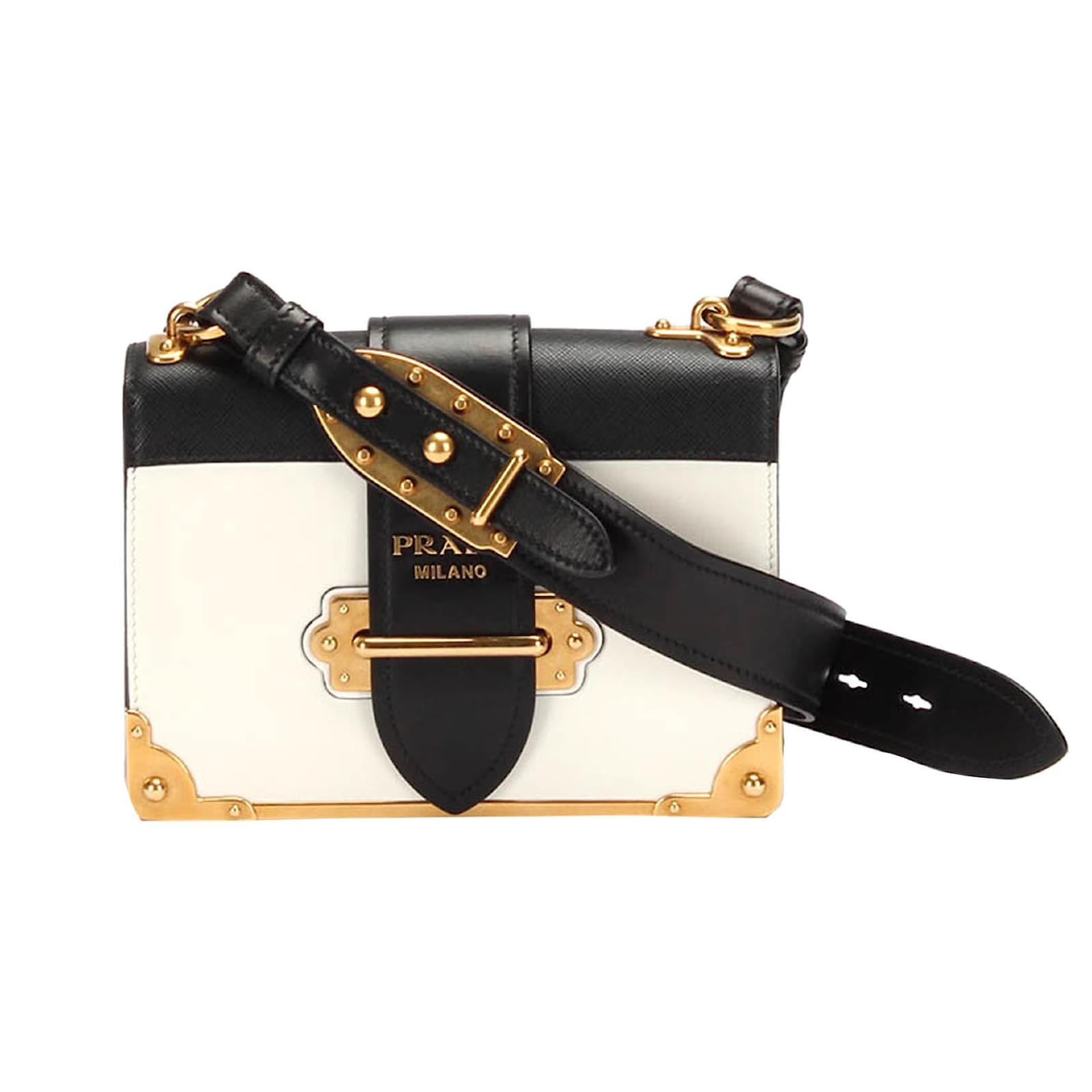 Prada White Cahier Leather Crossbody Bag Black Pony-style calfskin