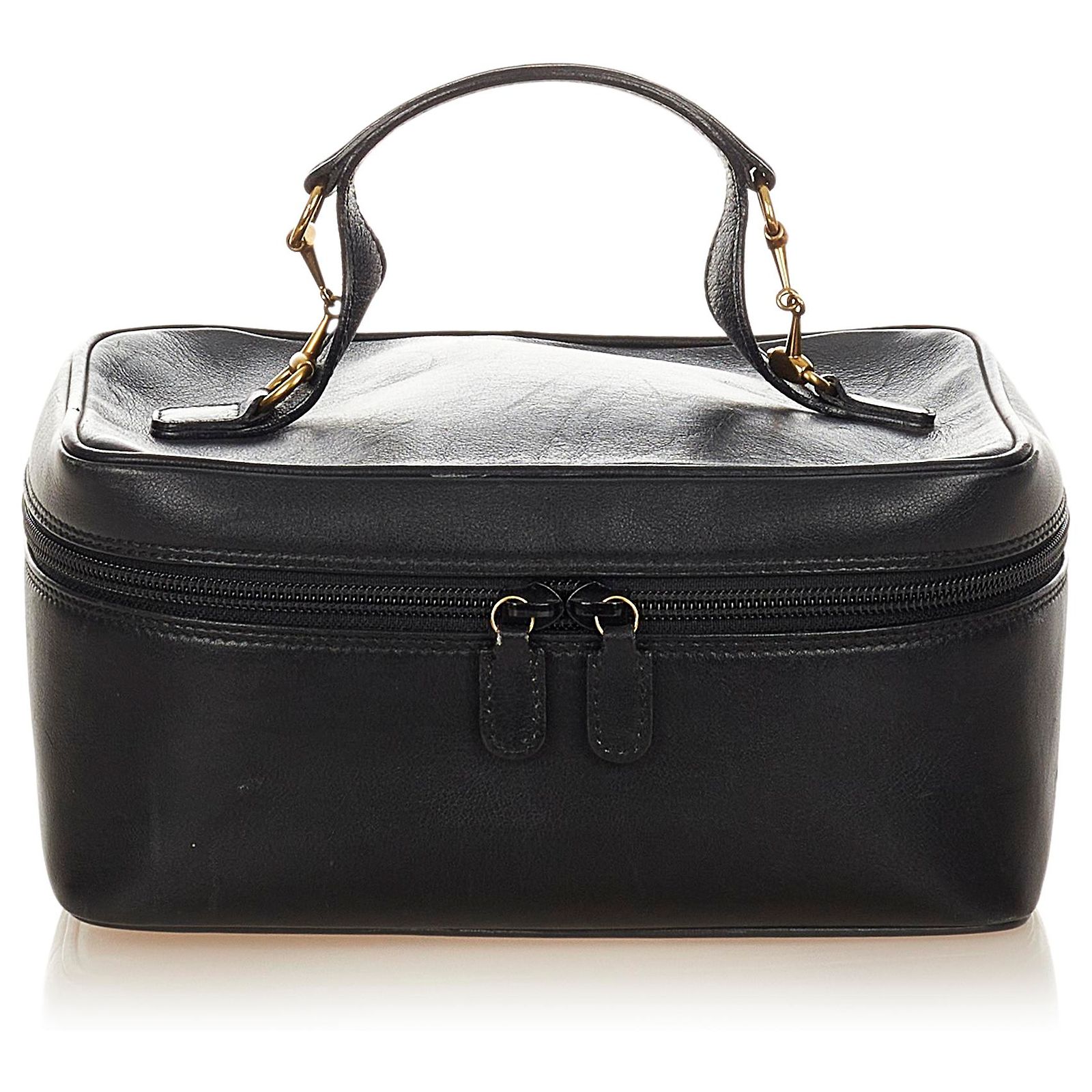Gucci Black Horsebit Leather Vanity Bag Pony-style calfskin ref 