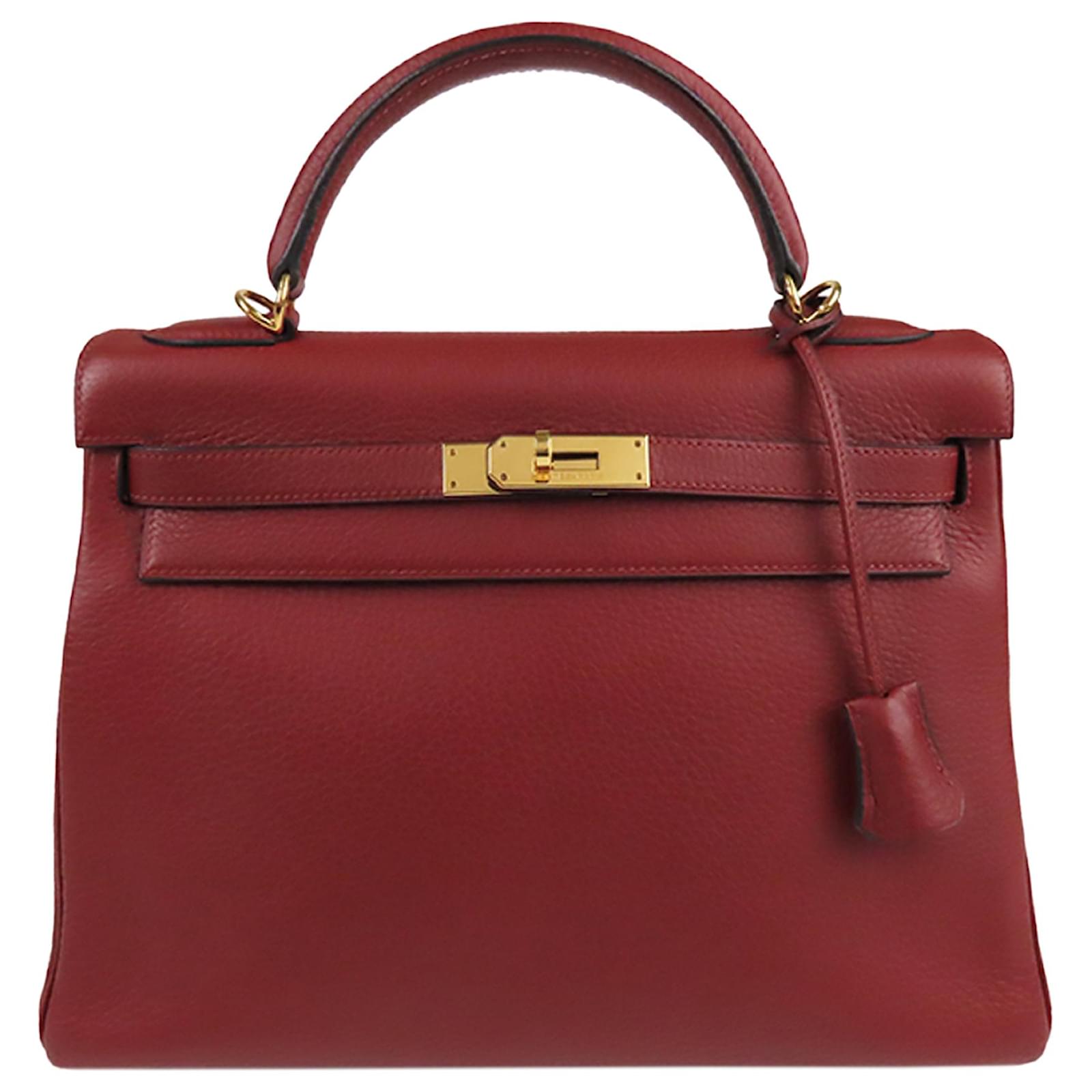 Hermès Hermes Red Taurillon Clemence Kelly 32 Dark red Leather Pony ...