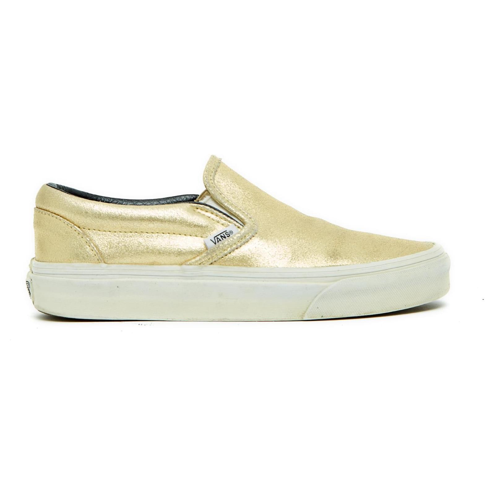 womens gold vans slip ons