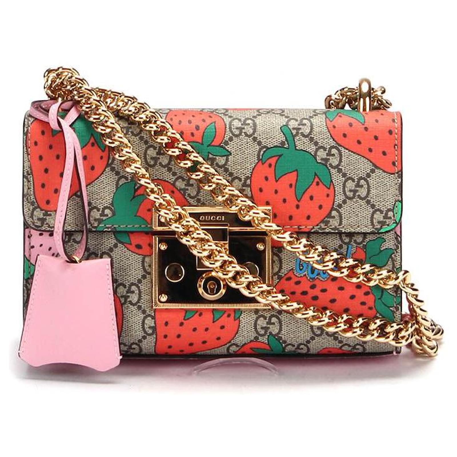 Gucci Small GG Supreme Strawberry Padlock Shoulder Bag in multicolor coated waterproof canvas