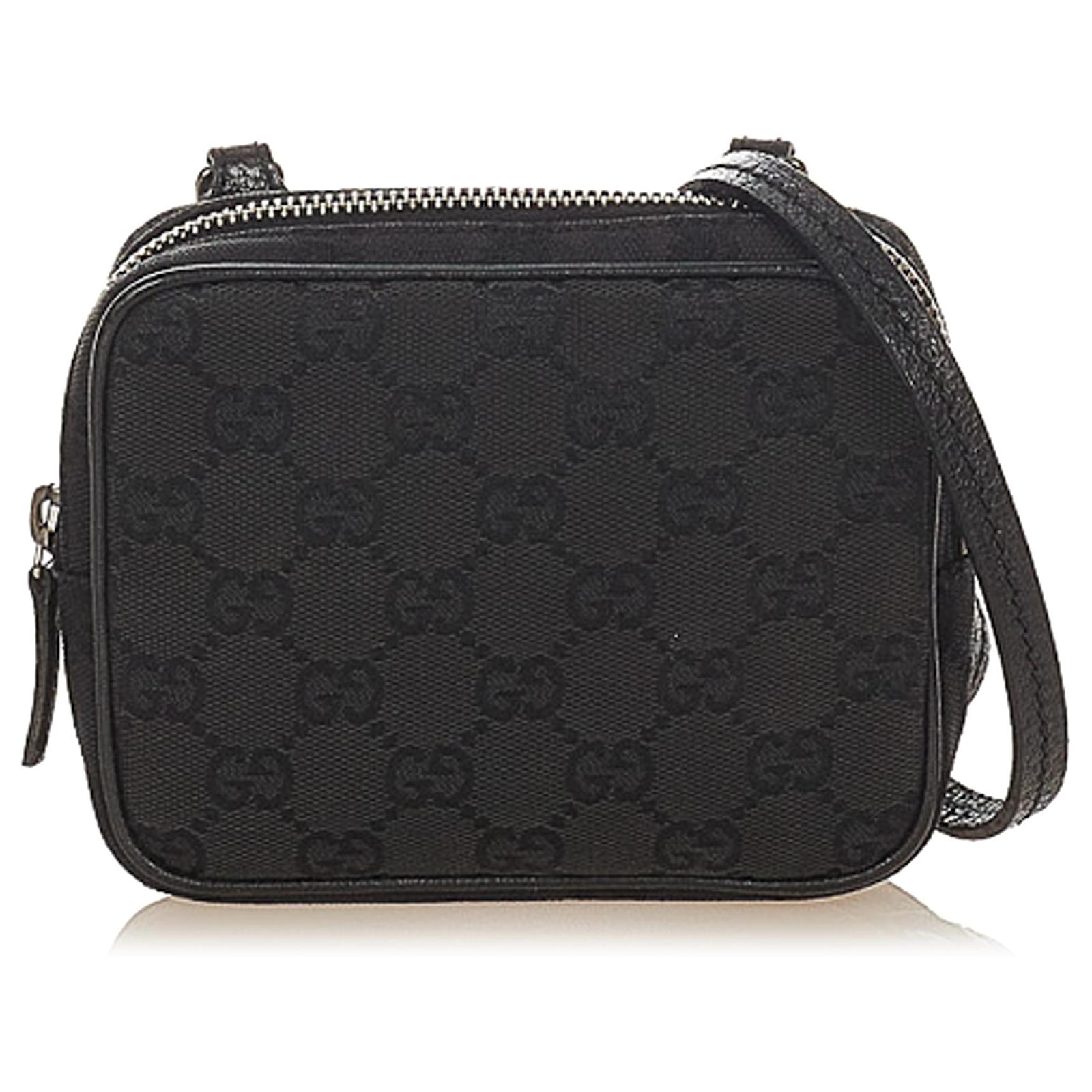 Gucci Black GG Canvas Crossbody Bag Leather Cloth Ponystyle calfskin