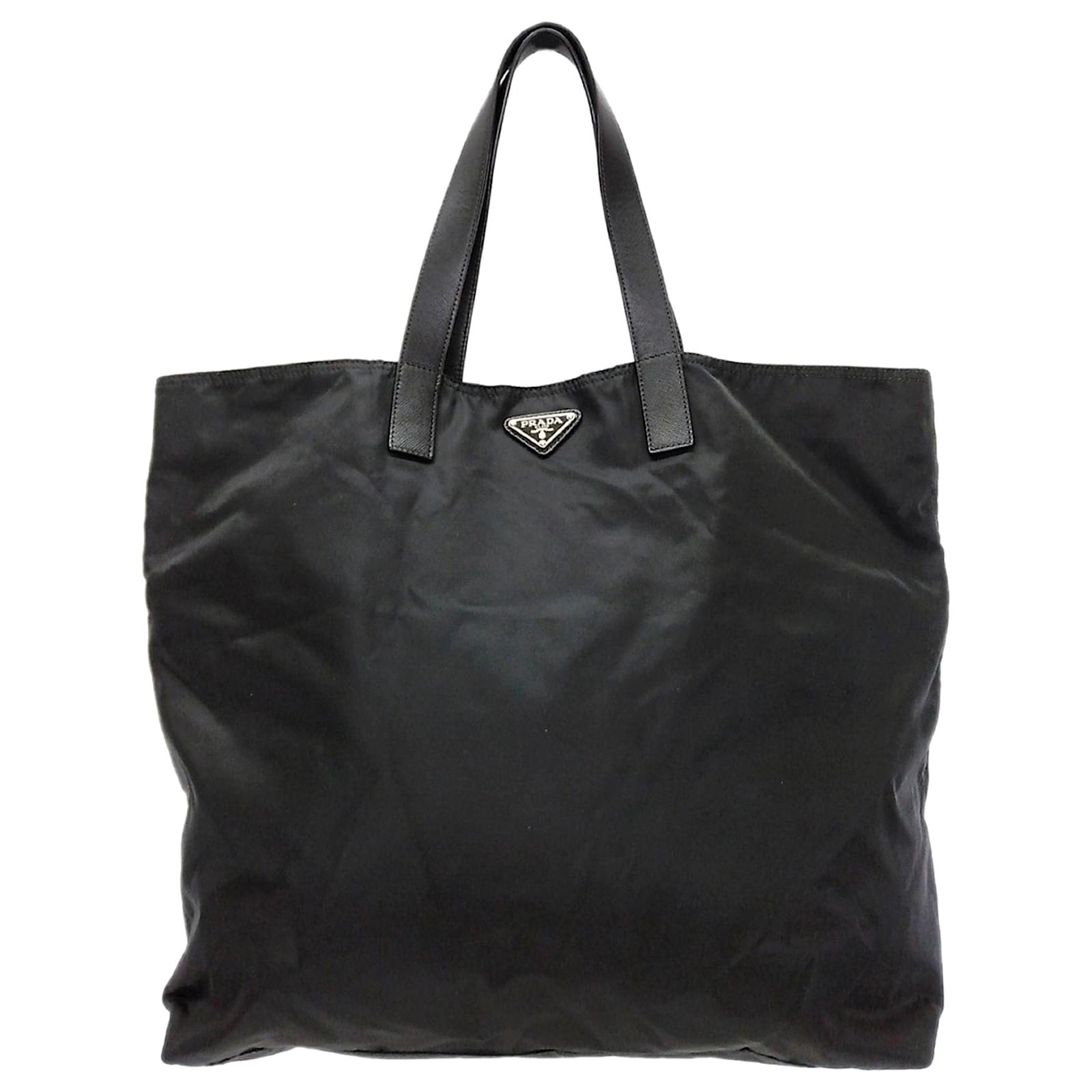 Prada Black Tessuto Tote Bag Leather Pony-style calfskin Nylon Cloth  ref.597781 - Joli Closet