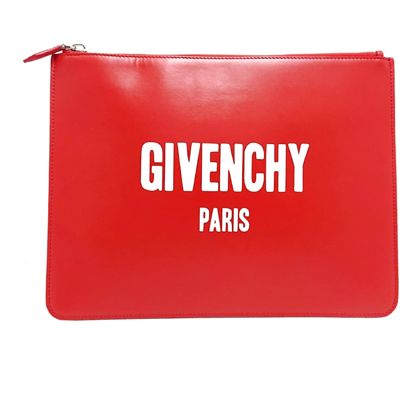Givenchy Red Logo Leather Clutch Bag White Pony-style calfskin ref