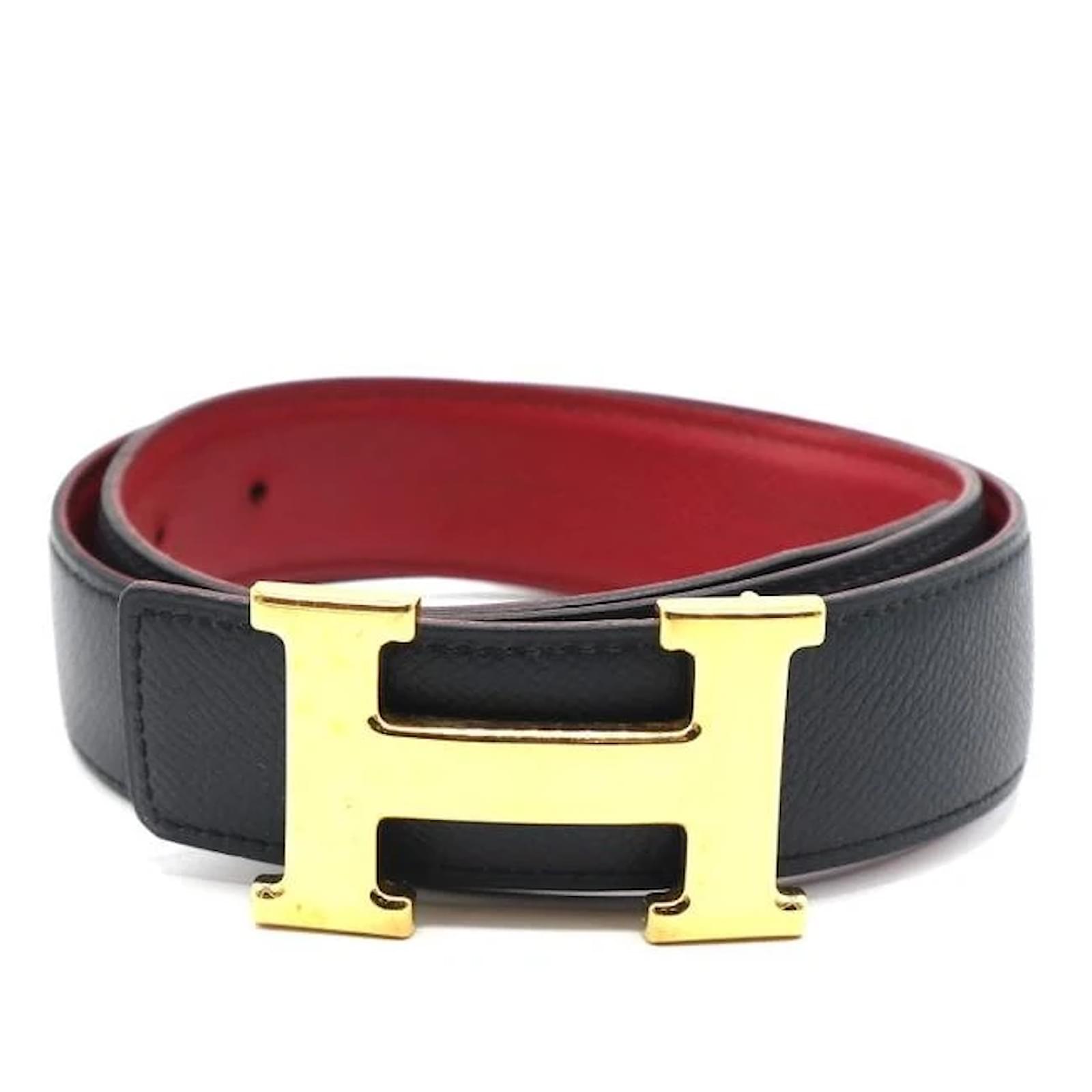 Hermès Hermes Black On Red 32mm Classic Gold H Reversible Leather Size ...