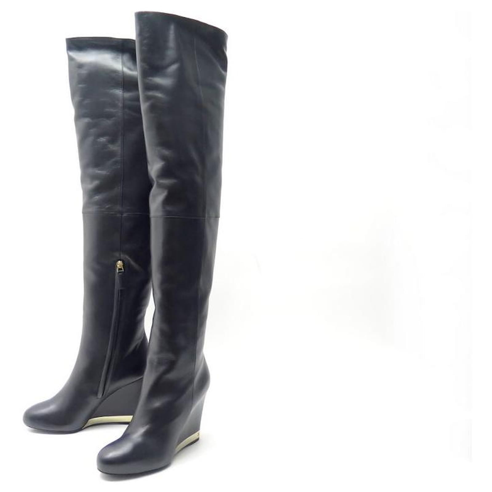 NEW CHANEL G SHOES31303 41.5 BLACK LEATHER WEDGE BOOTS ref.392305 - Joli  Closet