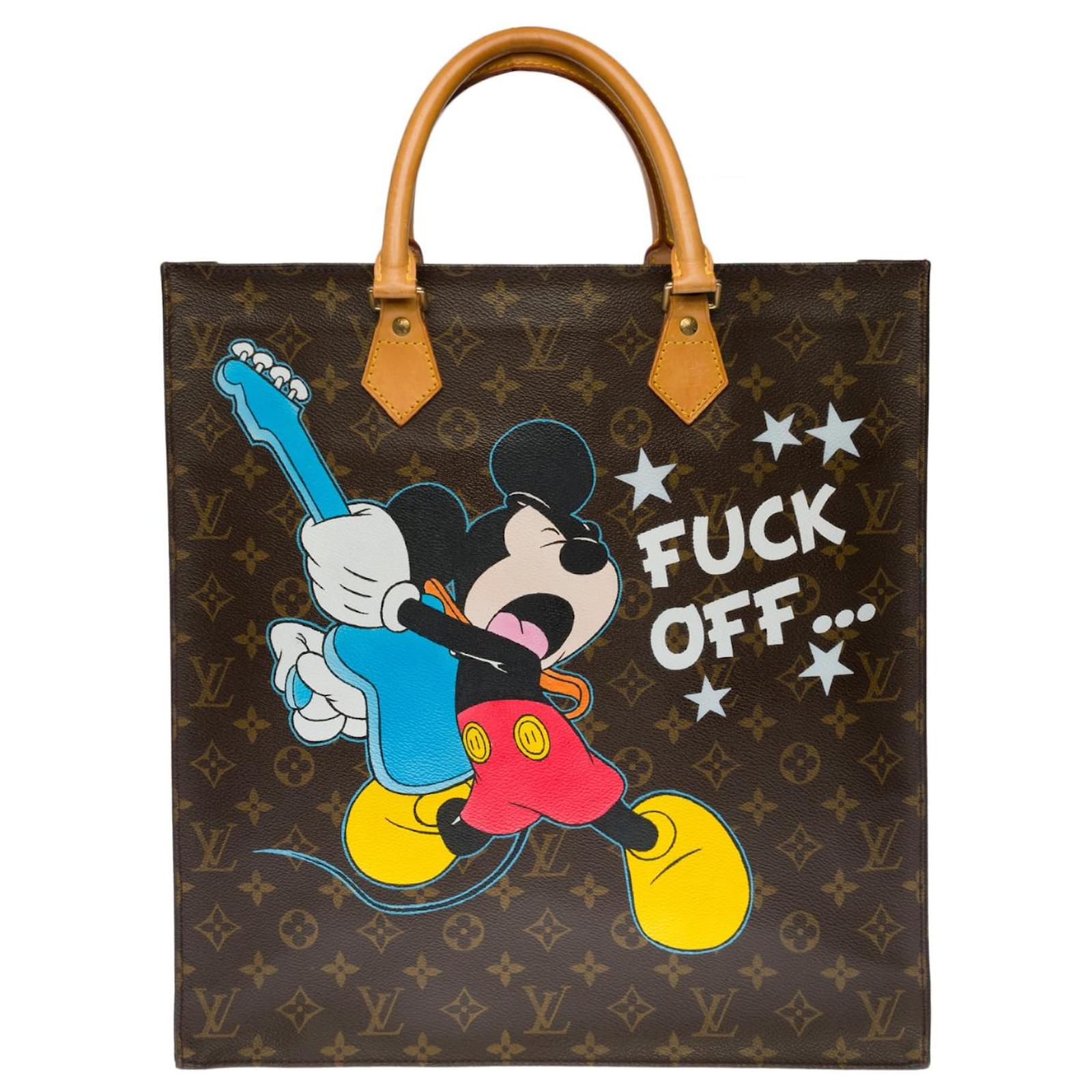 Louis Vuitton Plat shopping bag in brown monogram canvas and natural  leather customized Fuck Off Cloth ref.392474 - Joli Closet
