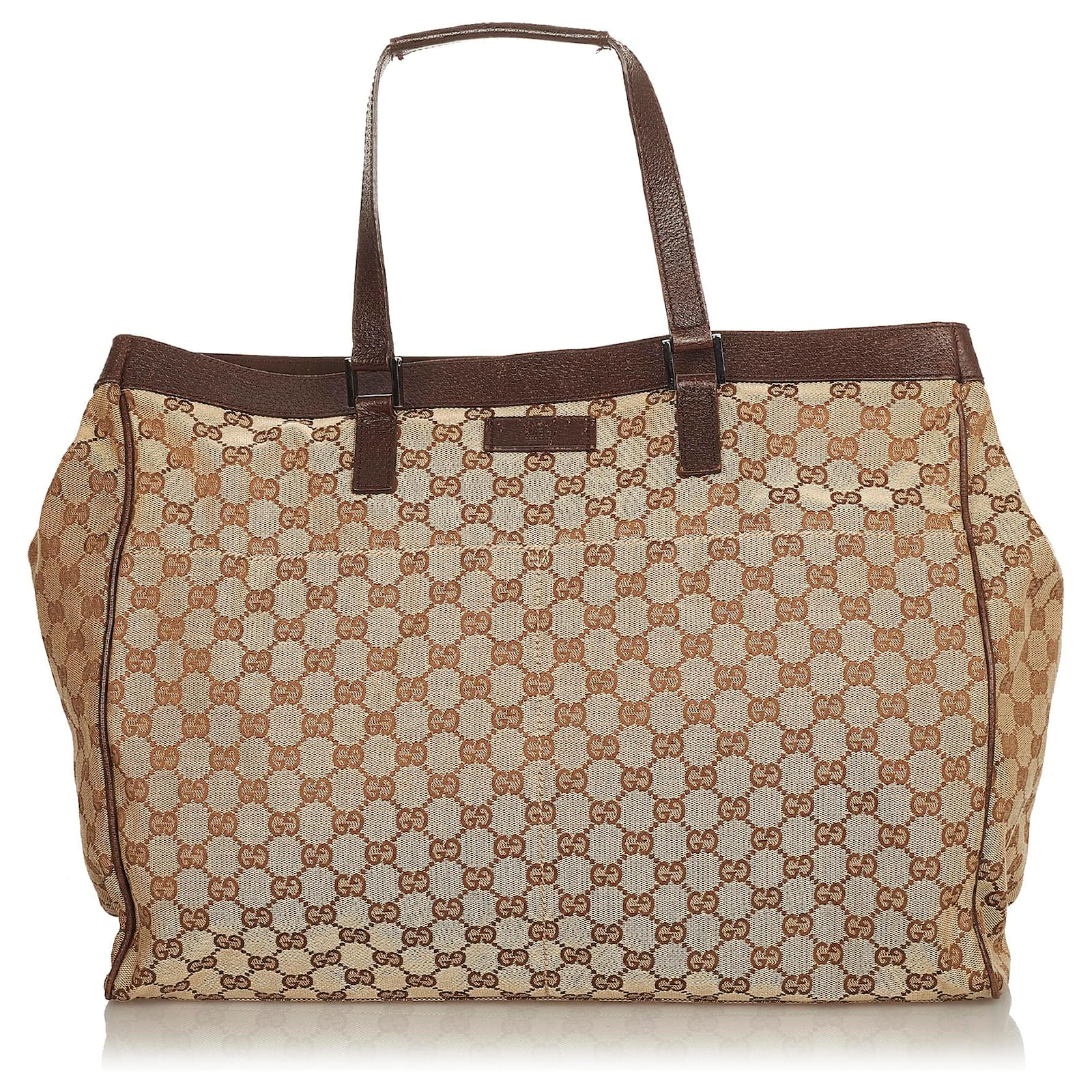 Gucci Brown GG Canvas Tote Bag Beige Dark brown Leather Cloth Pony ...
