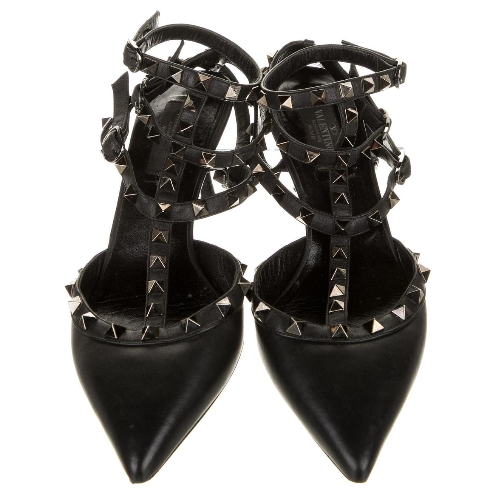 Valentino Noir Cage Heels, 38.5 Black Leather - Joli Closet