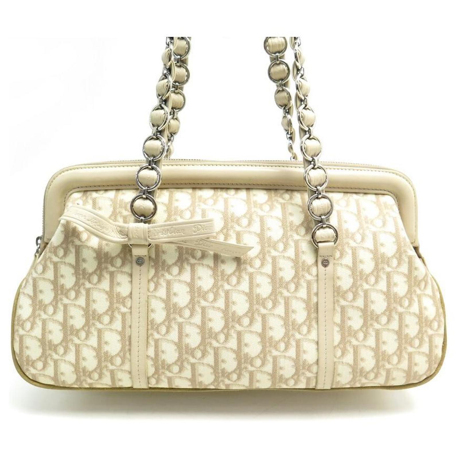 BORSA A MANO CHRISTIAN DIOR ROMANTICA TROTTER IN TELA OBLIQUE BEIGE  ref.393353 - Joli Closet