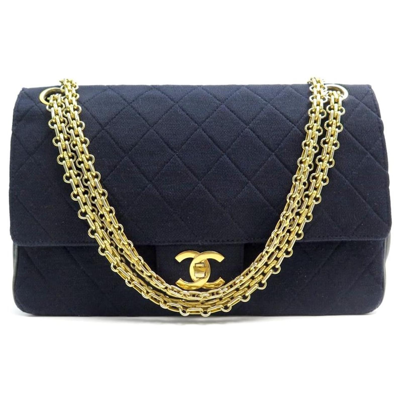 VINTAGE CHANEL TIMELESS M HANDBAG IN LEATHER & CANVAS JERSEY QUILTED HAND  BAG Navy blue ref.393377 - Joli Closet