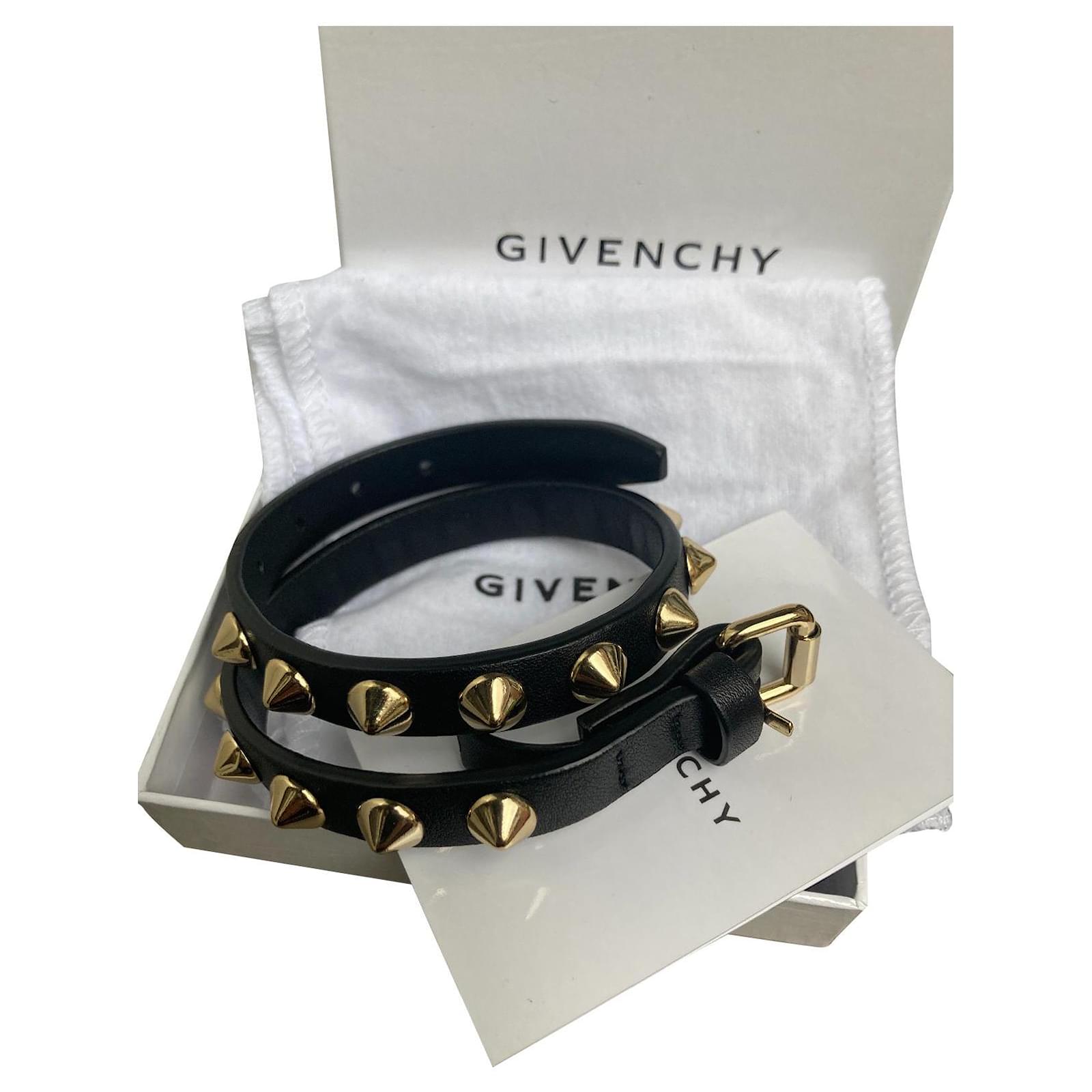 New Givenchy lined wrap bracelet Black Gold hardware Leather  -  Joli Closet
