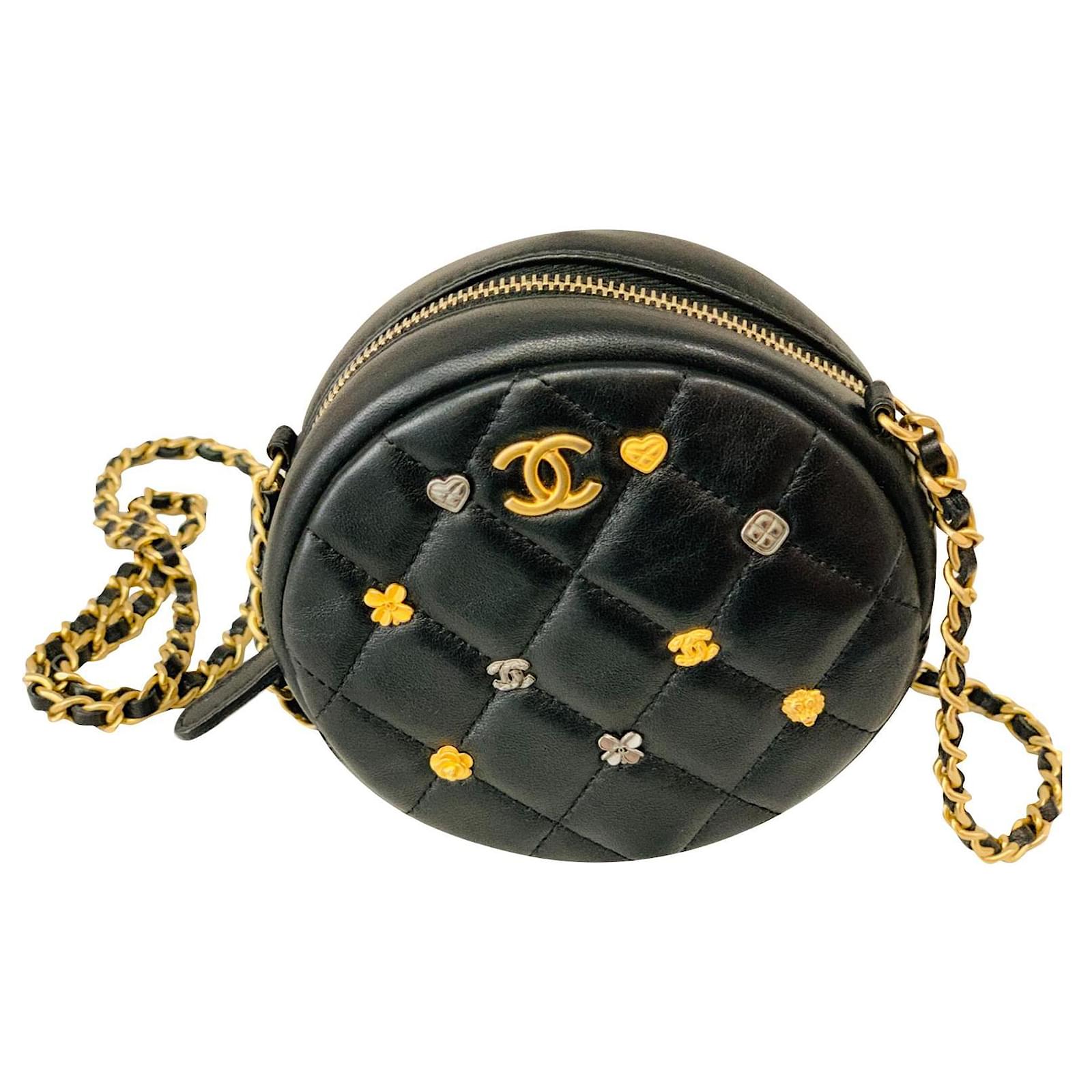 Chanel Black Leather Charm Chain Clutch Chanel