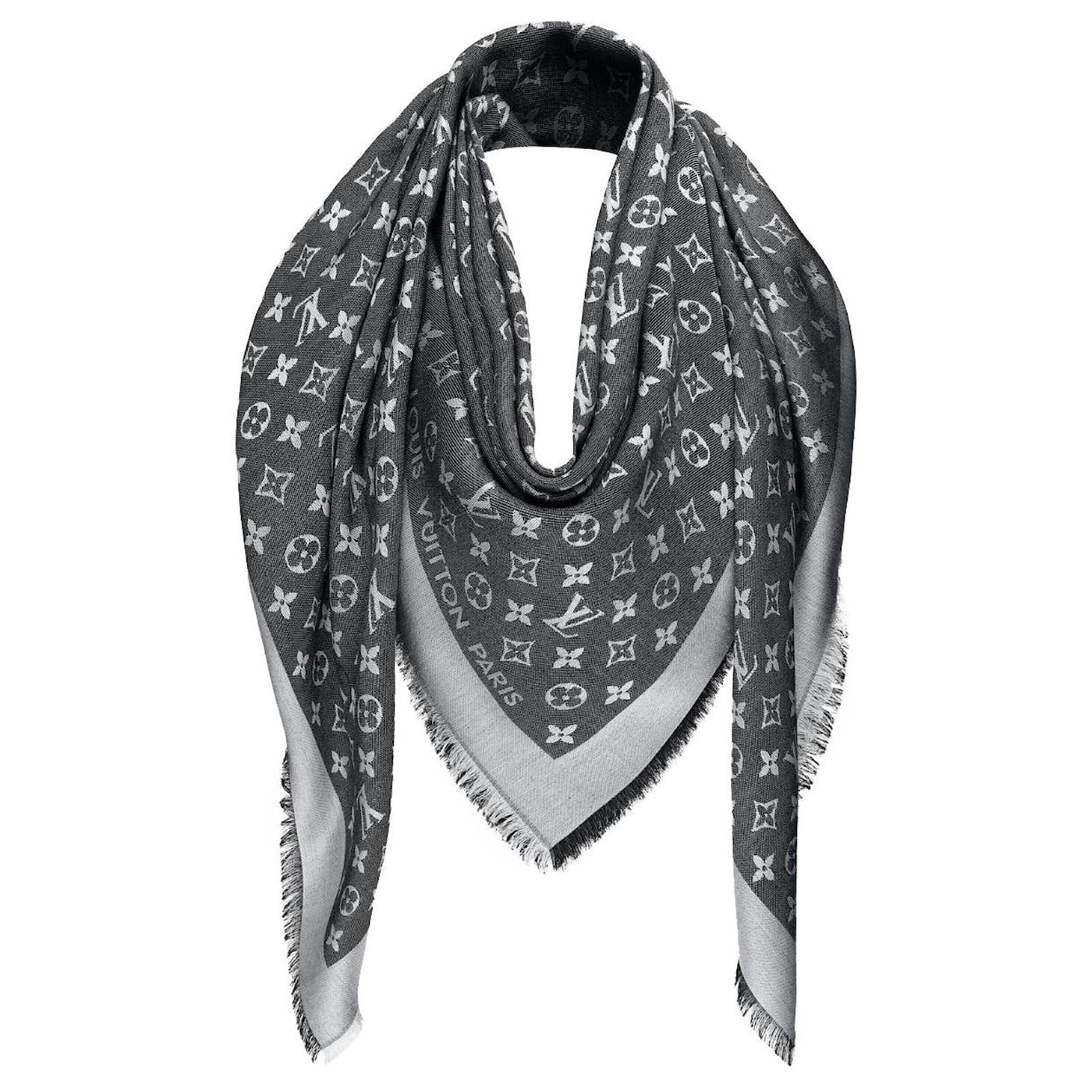 Louis Vuitton Dark Grey Monogram Shawl Silk & Wool Scarf