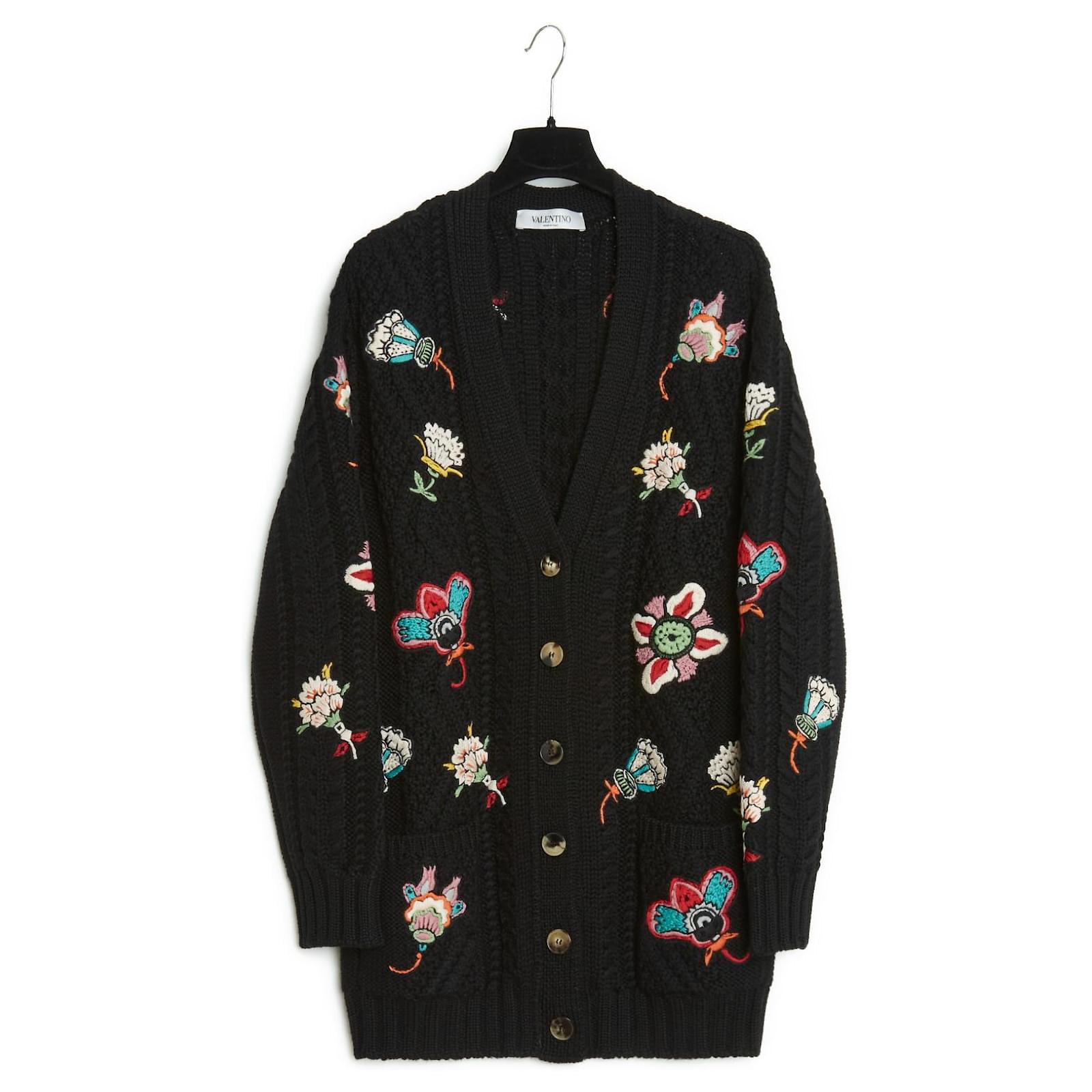 Valentino MARIPOSA BLACK WOOL CARDIGAN FR38 ref.395085 - Joli Closet