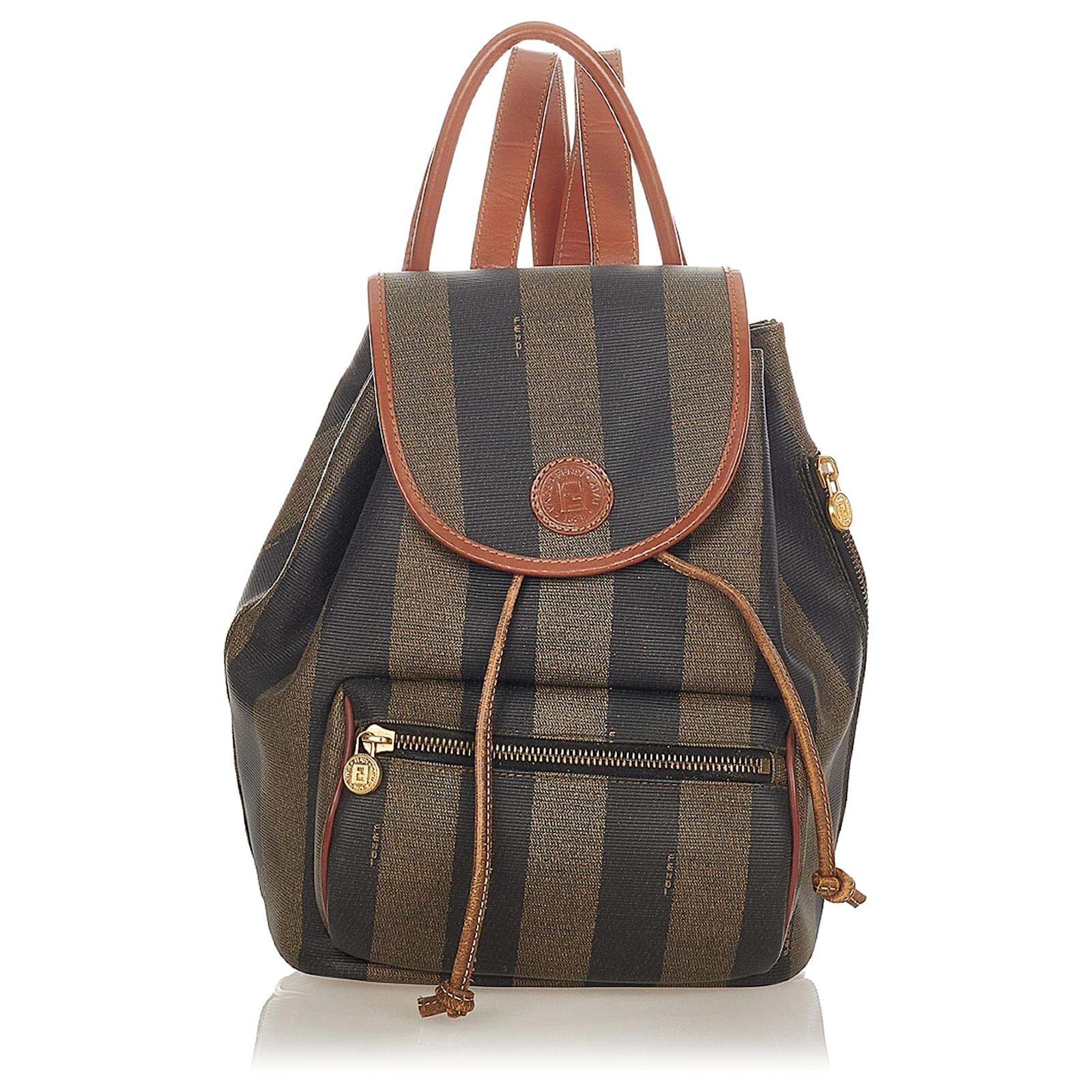 Fendi Brown Pequin Drawstring Backpack